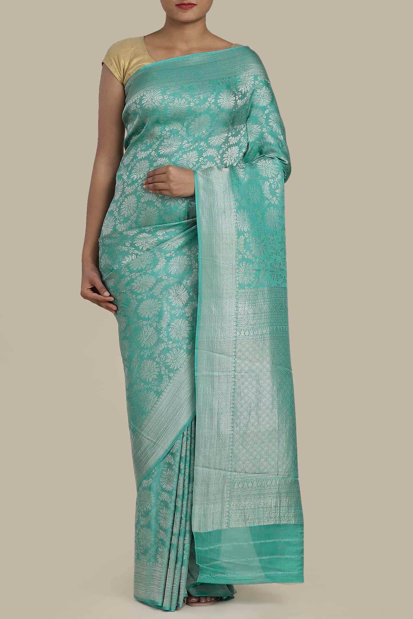 Turquoise Mysore Crepe Saree