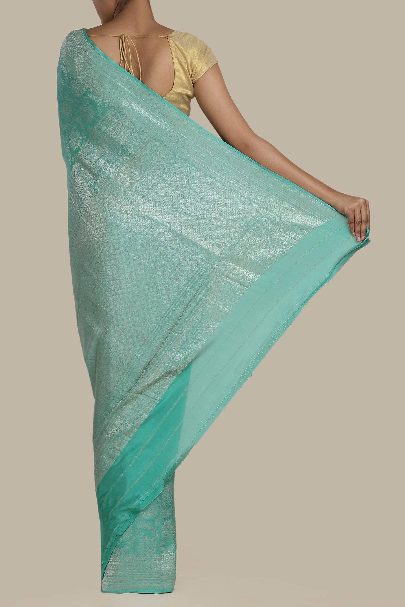 Turquoise Mysore Crepe Saree