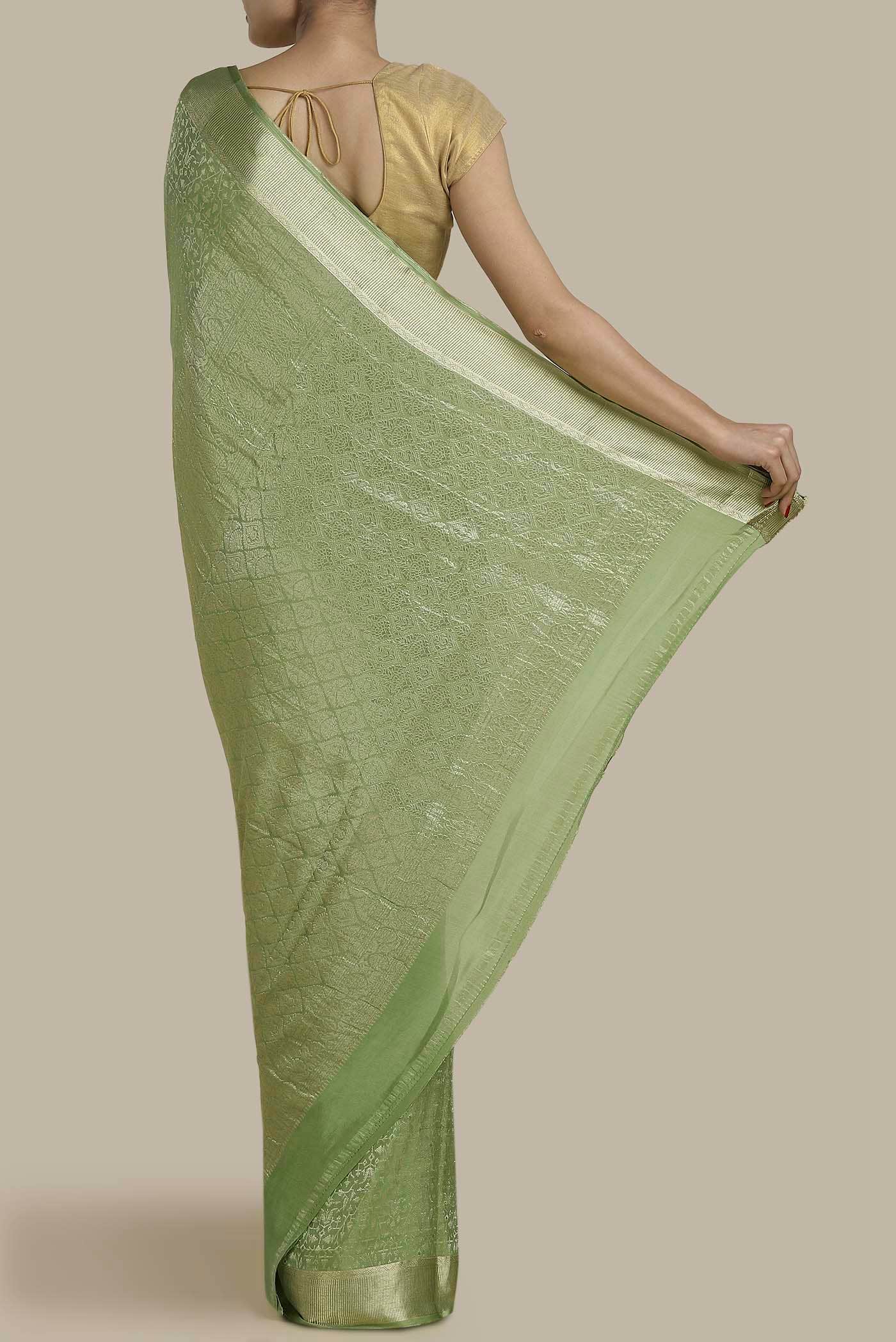 Green Mysore Crepe Saree