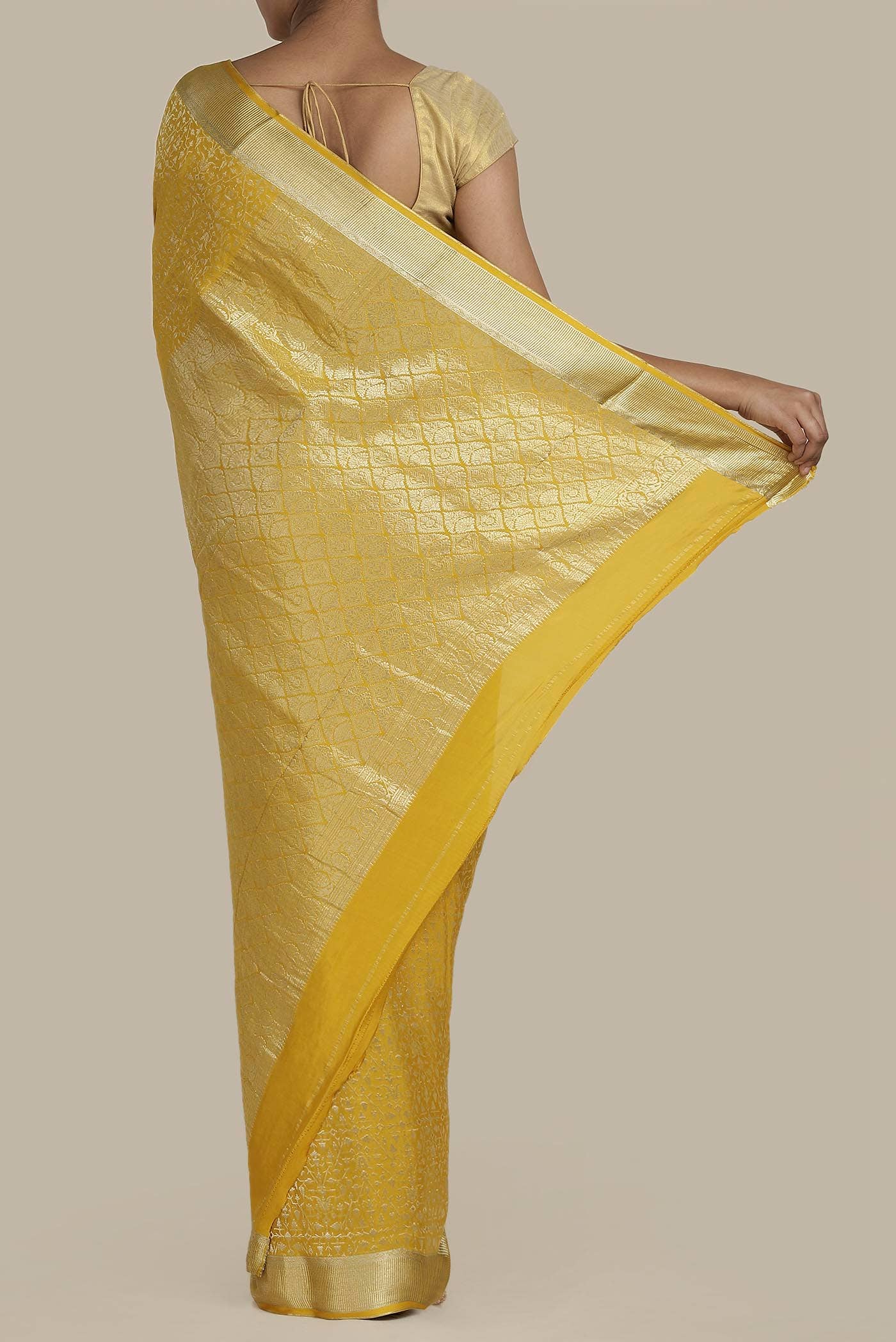 Yellow Mysore Crepe Saree