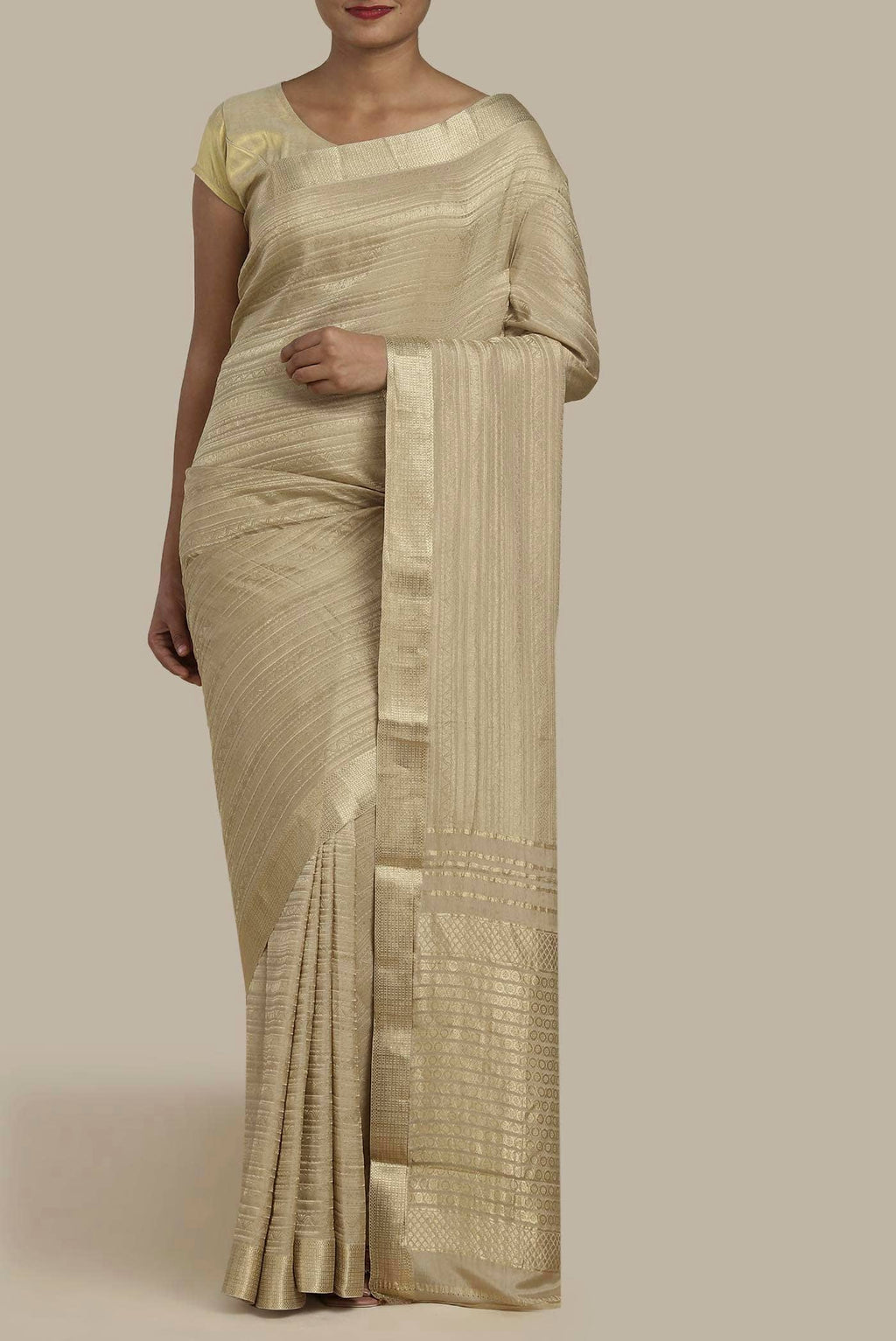 Beige Mysore Crepe Saree