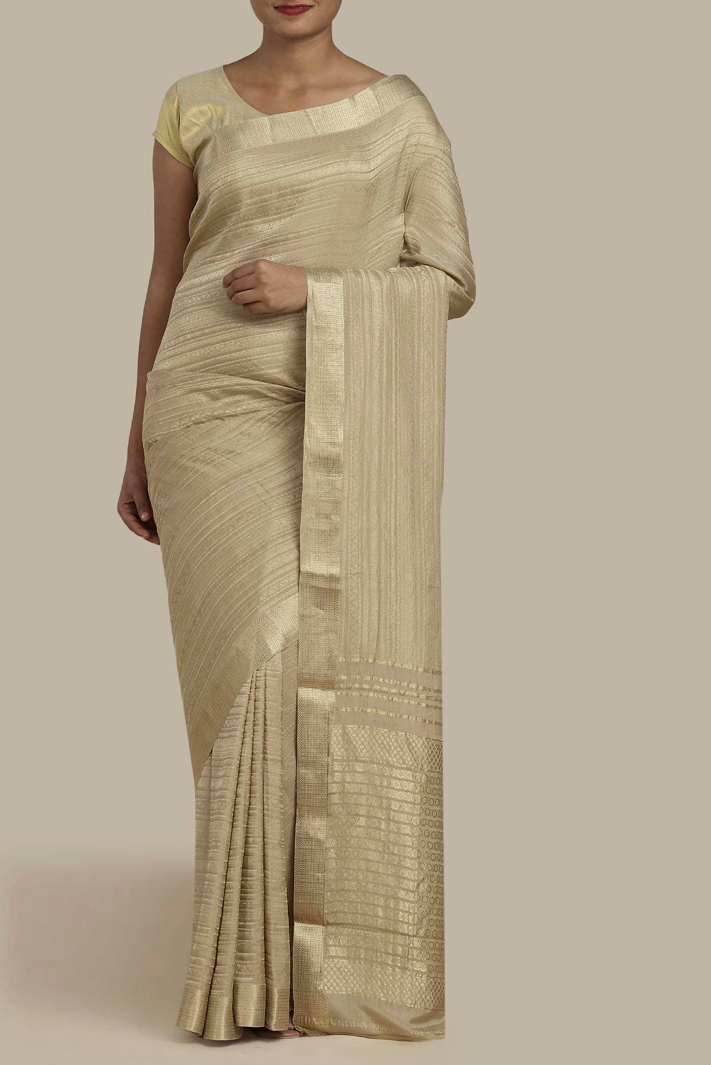 Beige Mysore Crepe Saree