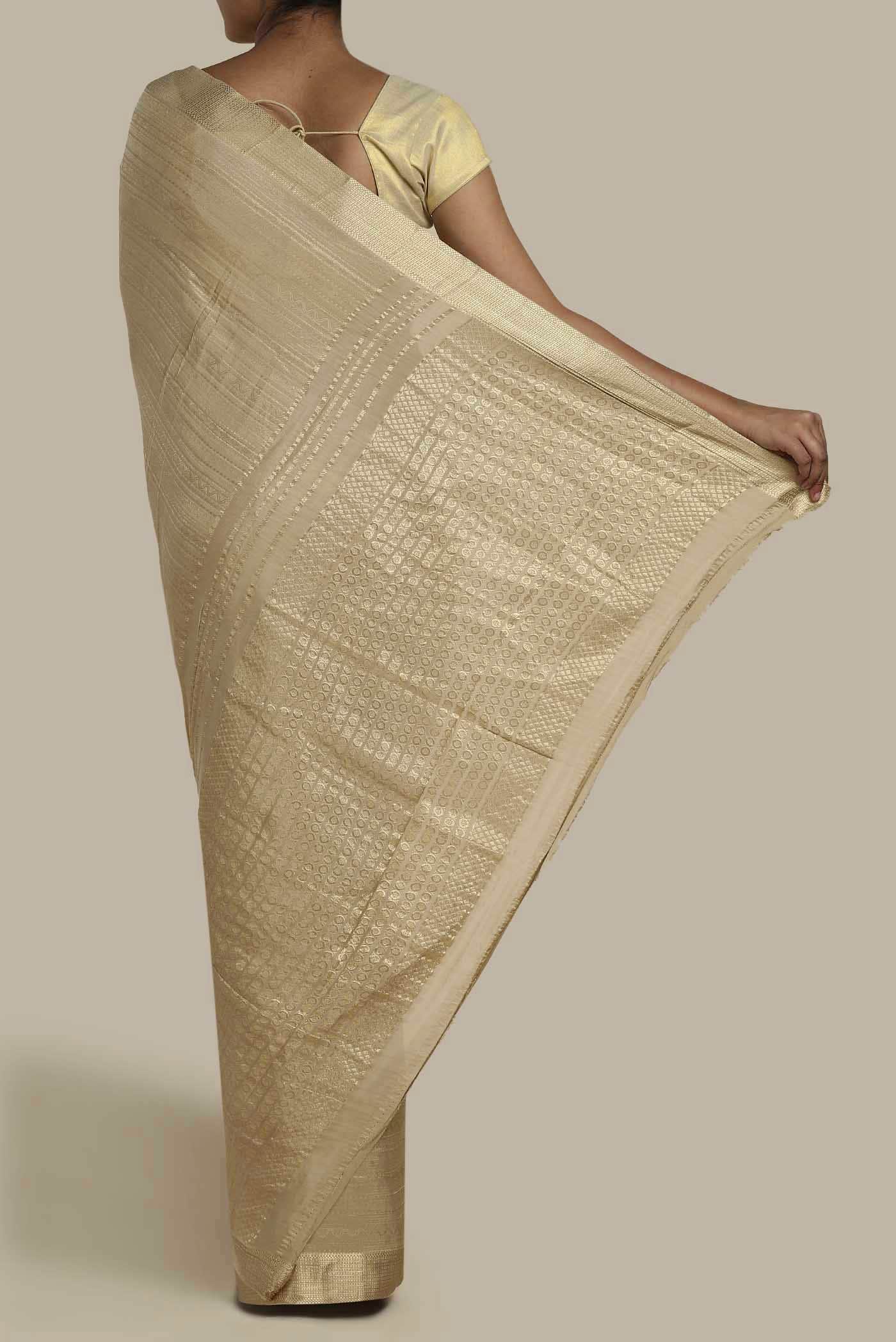 Beige Mysore Crepe Saree