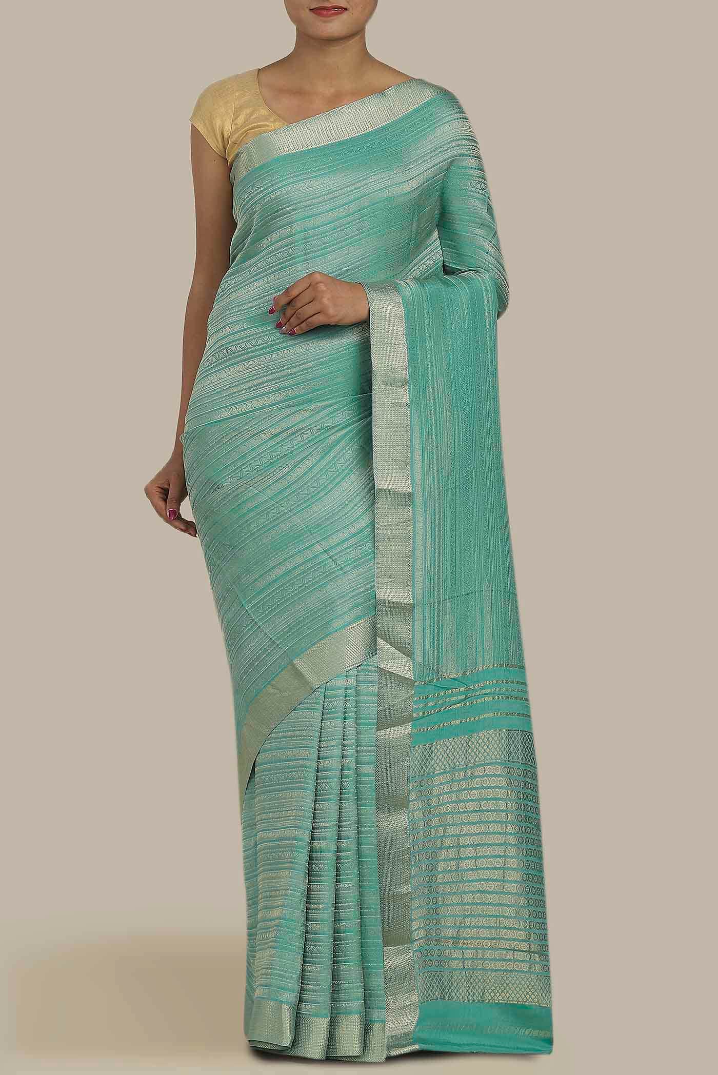 Sea Green Mysore Crepe Saree