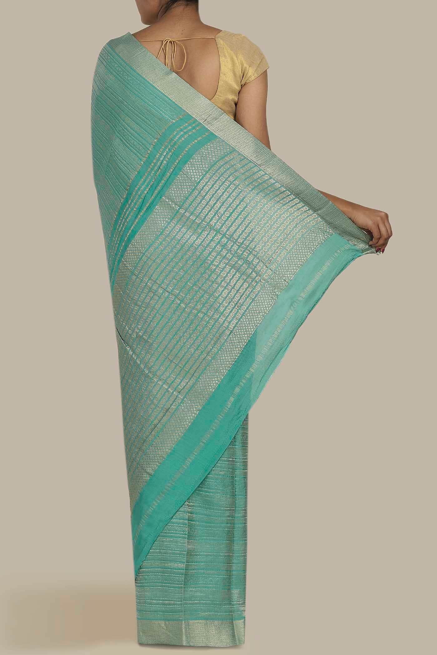 Sea Green Mysore Crepe Saree