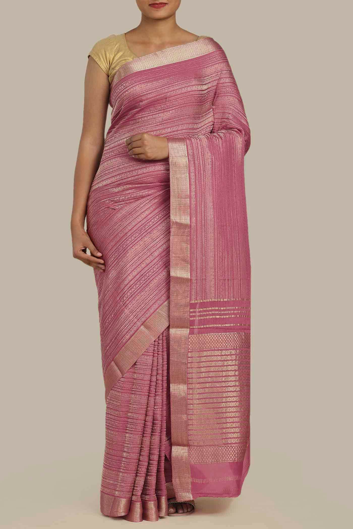Pink Mysore Crepe Saree