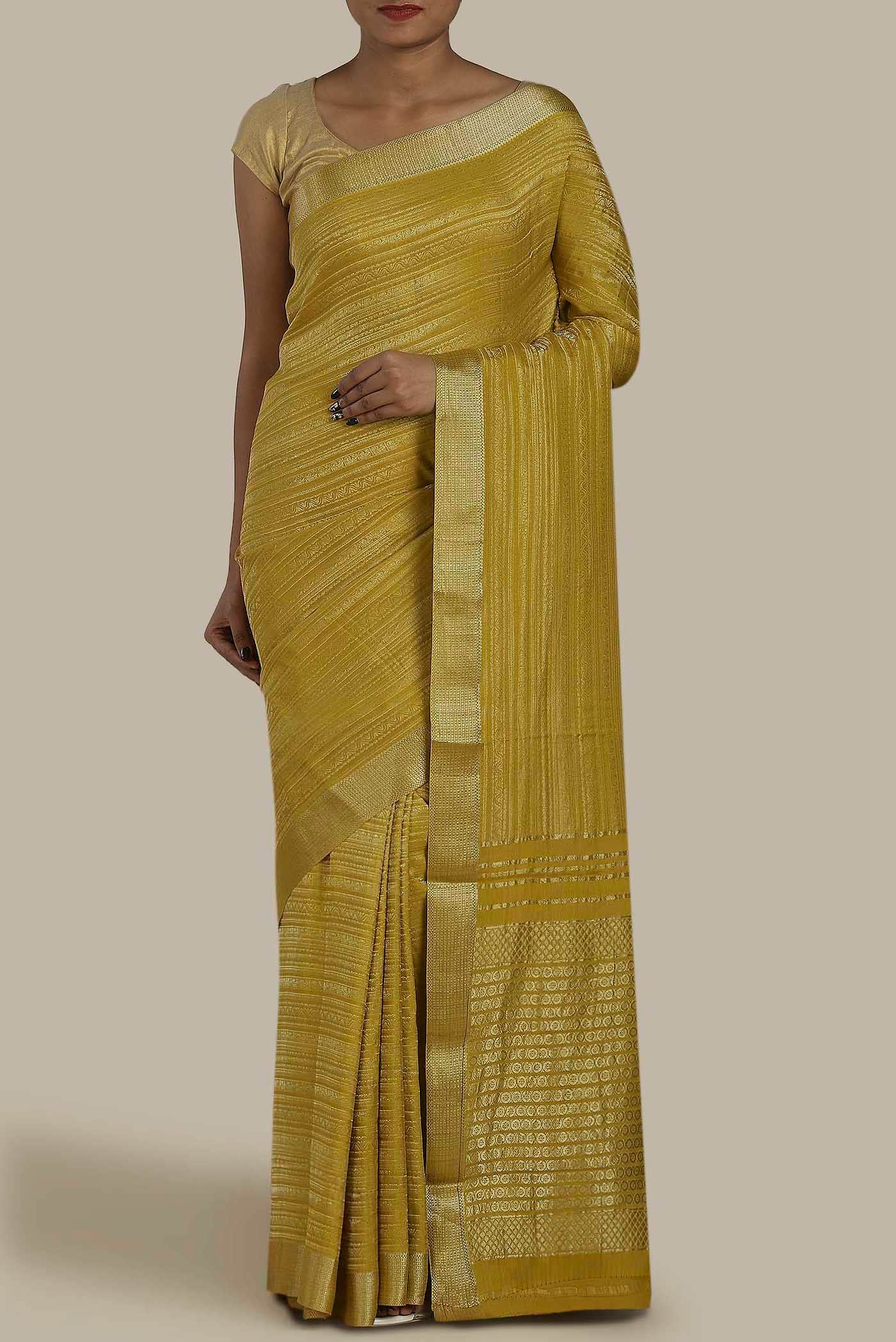 Beige Mysore Crepe Saree