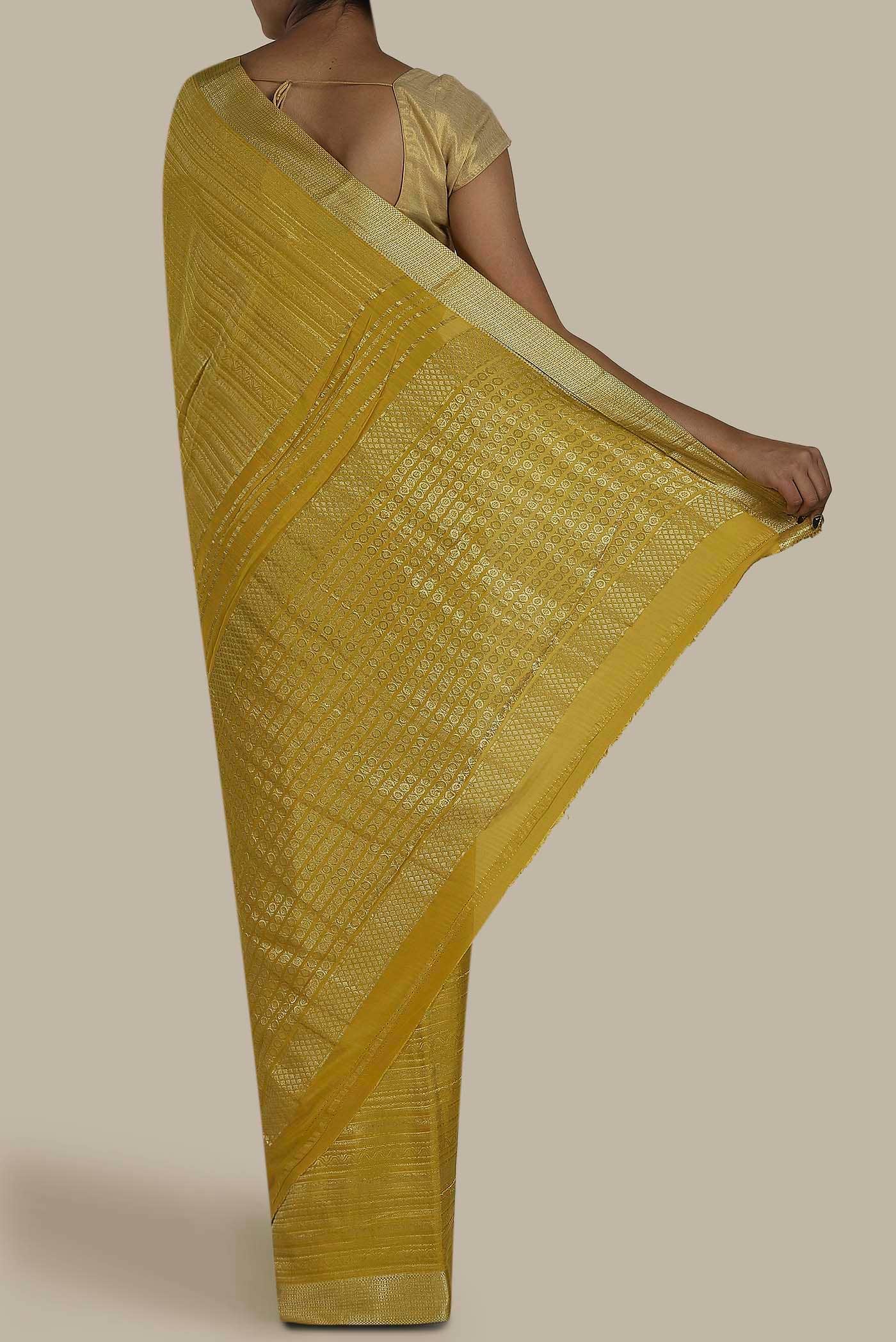 Beige Mysore Crepe Saree
