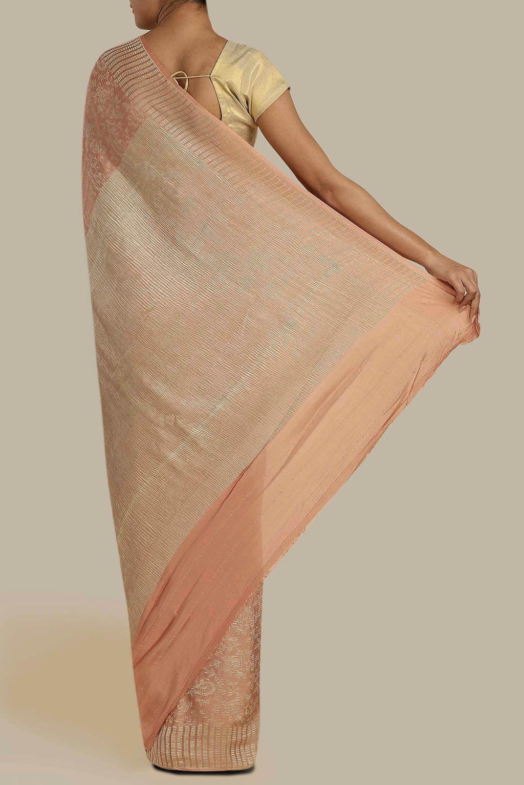 Peach Mysore Crepe Saree
