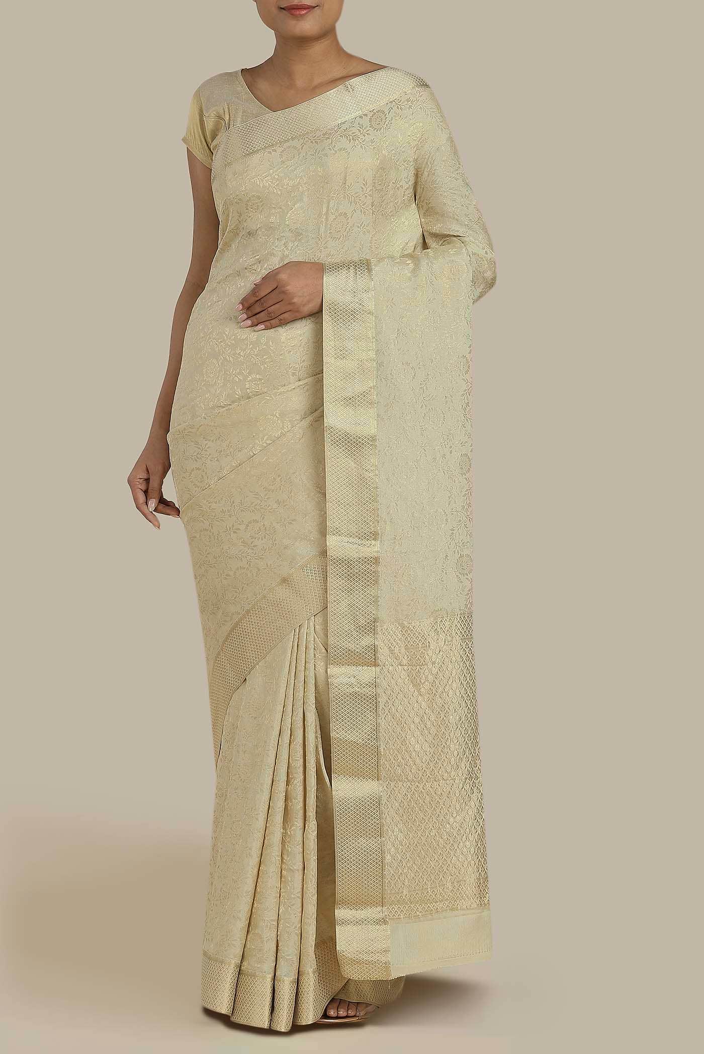 Cream Mysore Crepe Saree