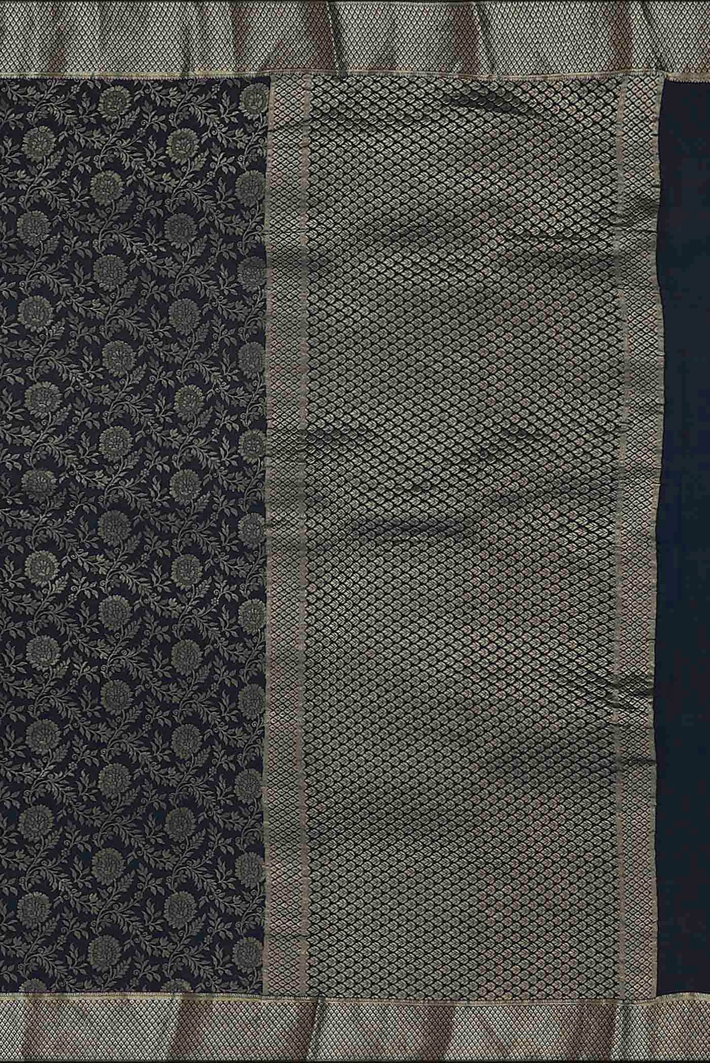 Navy Blue Mysore Crepe Saree