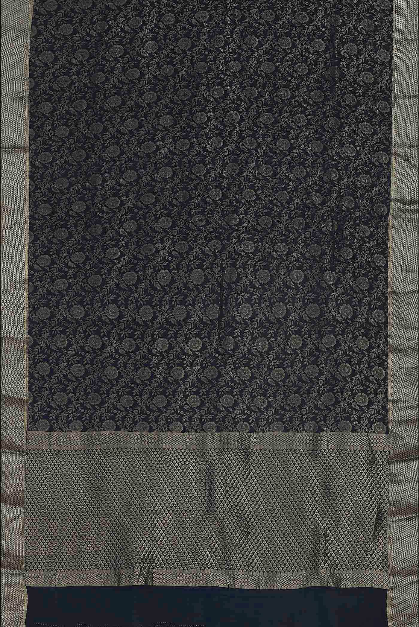 Navy Blue Mysore Crepe Saree
