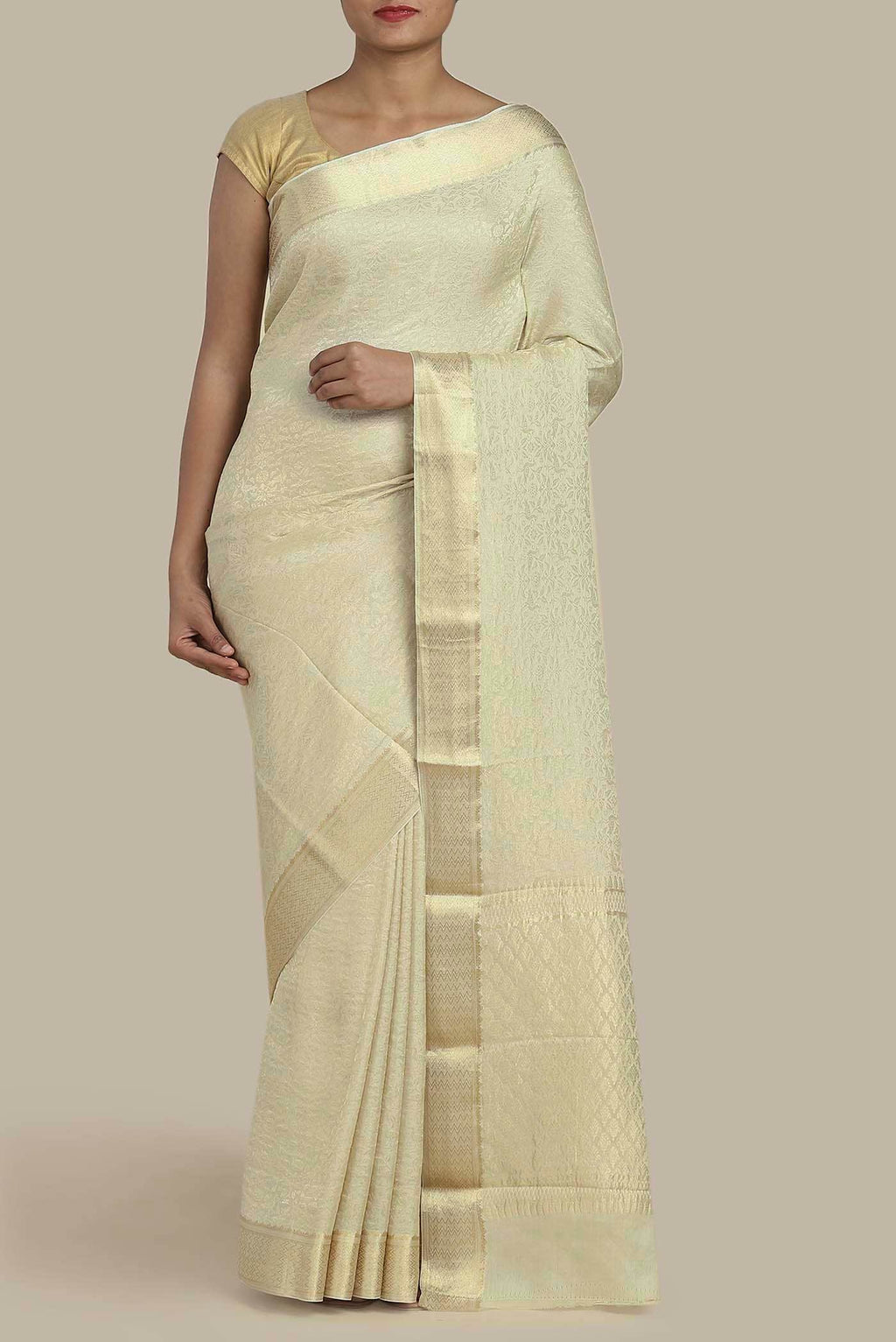 Cream Mysore Crepe Saree