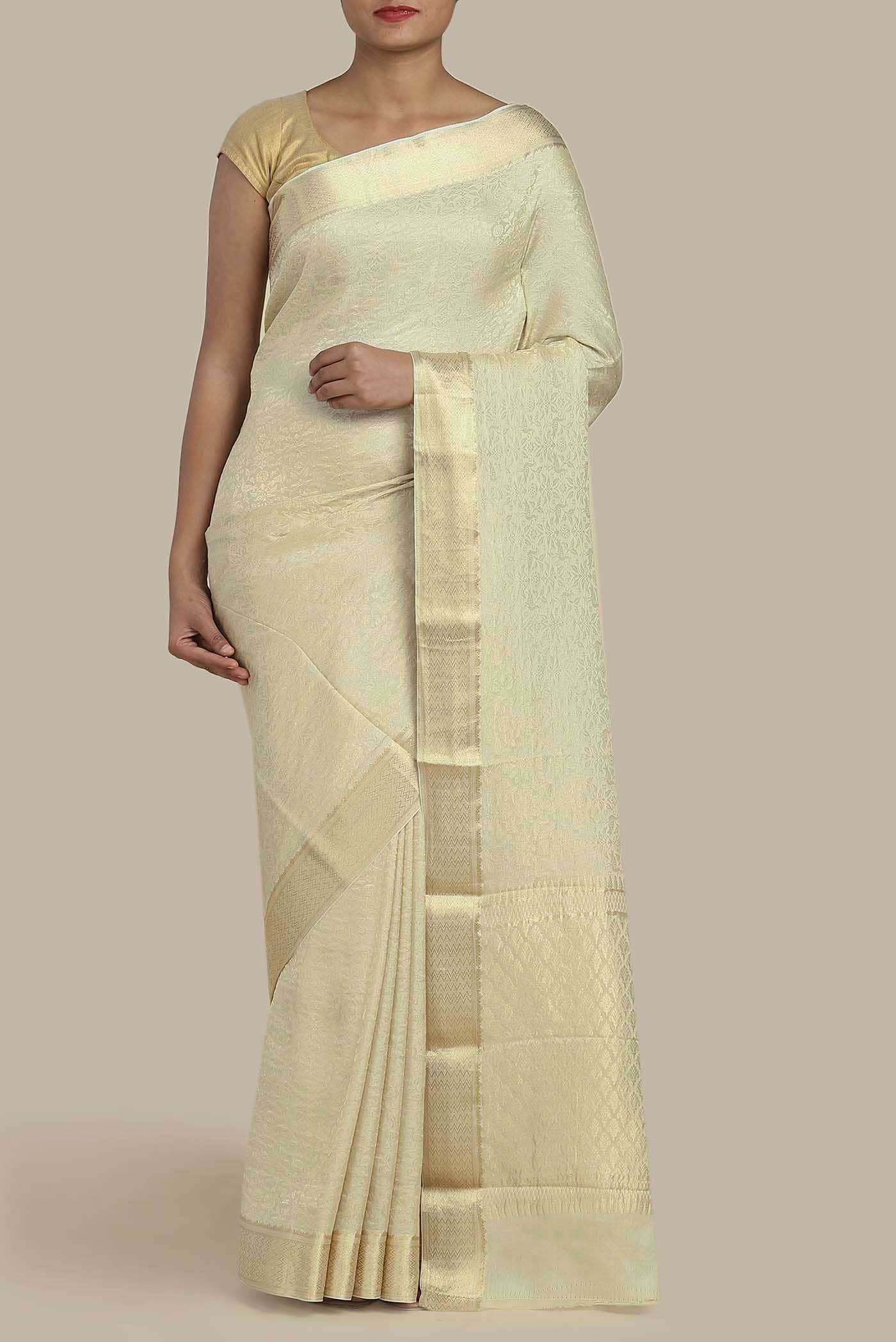 Cream Mysore Crepe Saree