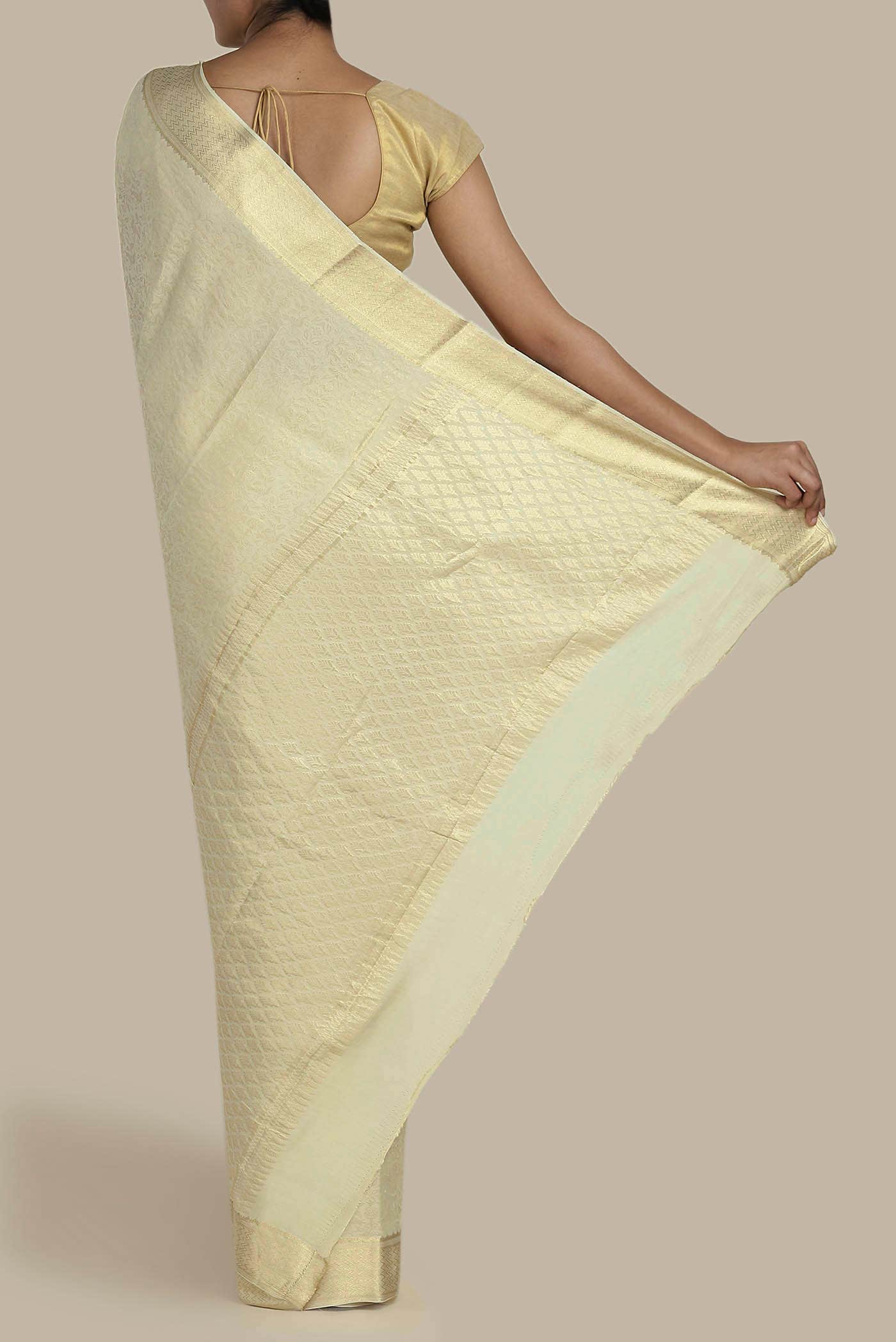 Cream Mysore Crepe Saree