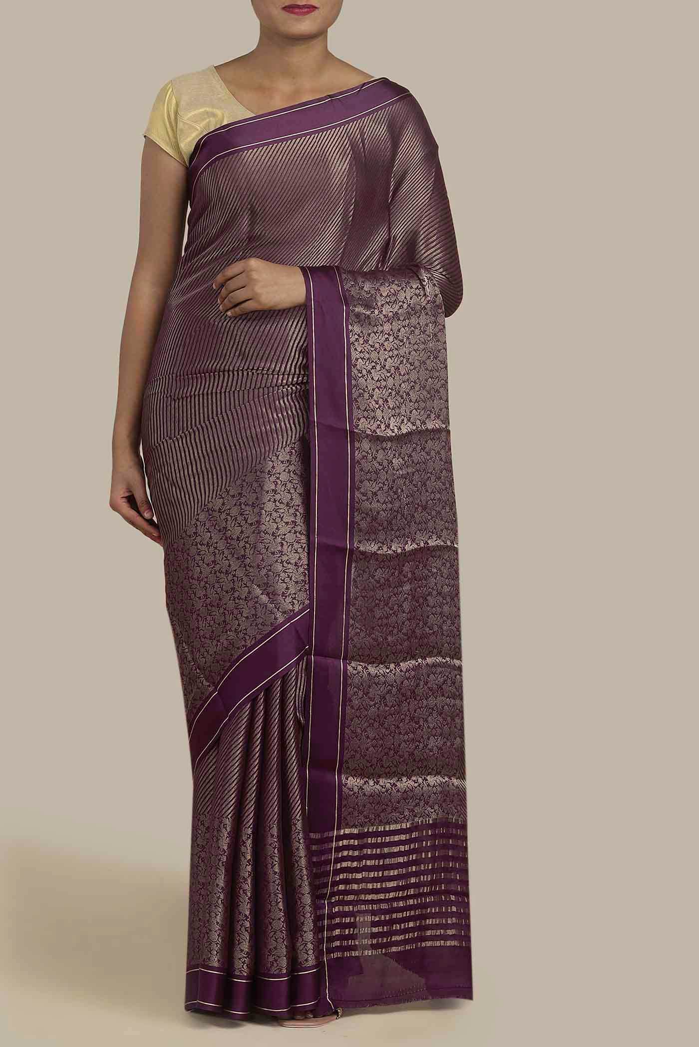 Purple Mysore Crepe Saree