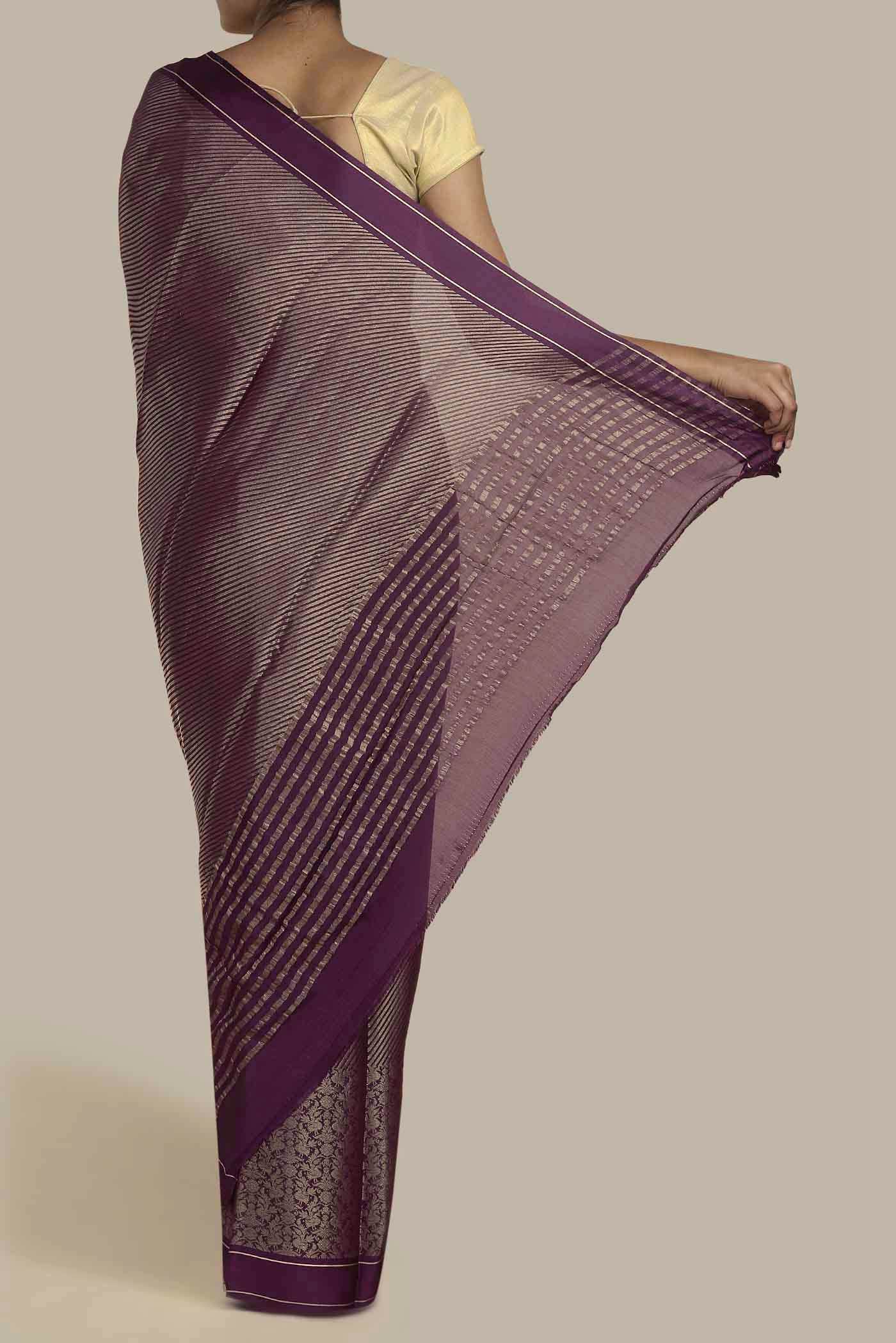 Purple Mysore Crepe Saree