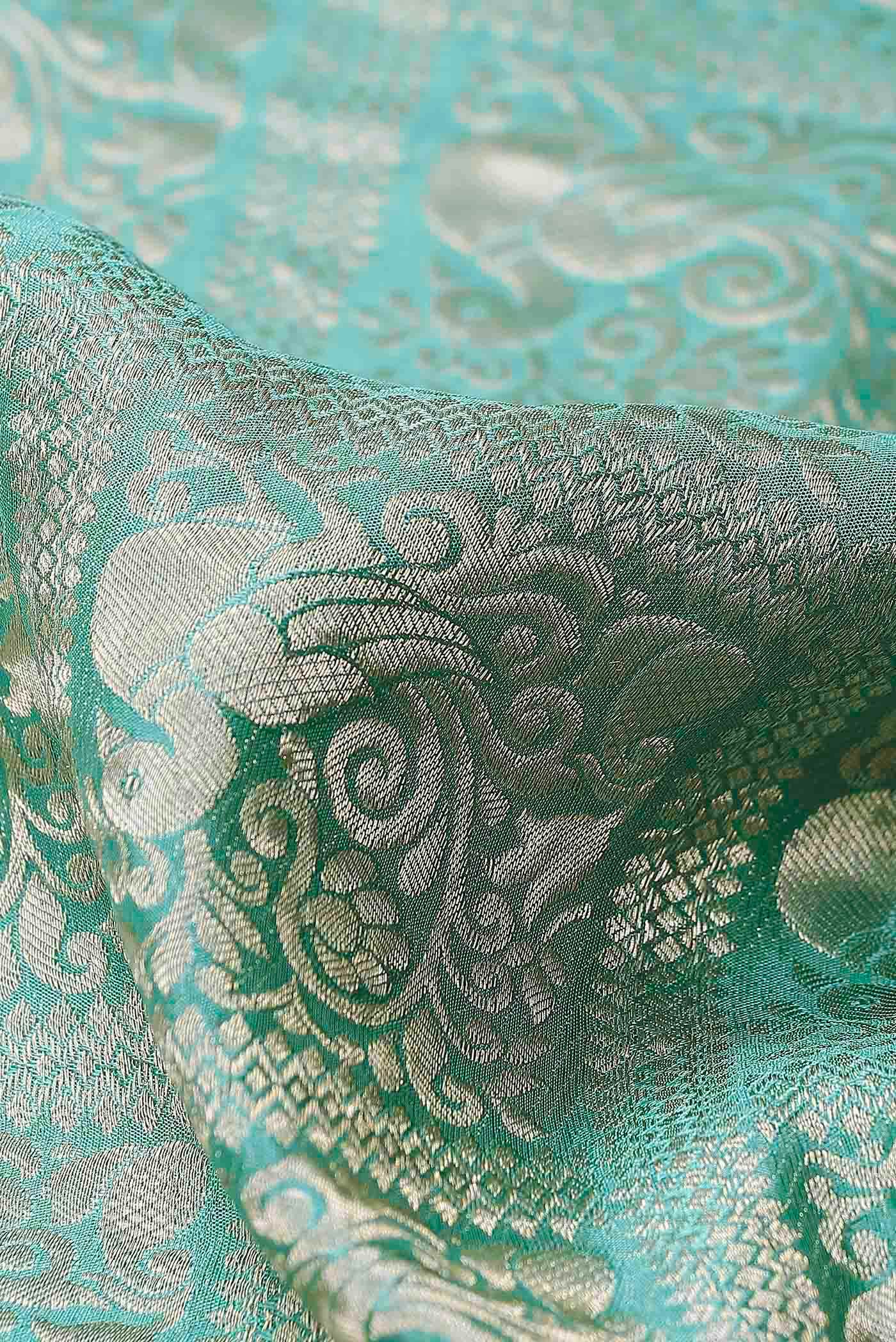 Turquoise Mysore Crepe Saree