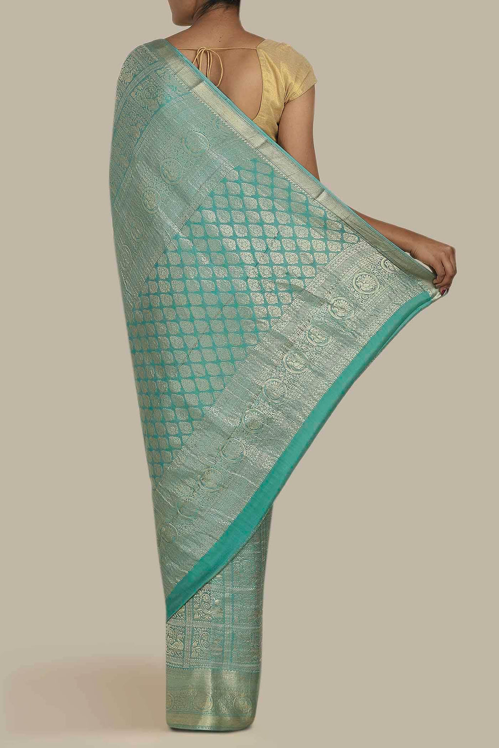 Turquoise Mysore Crepe Saree