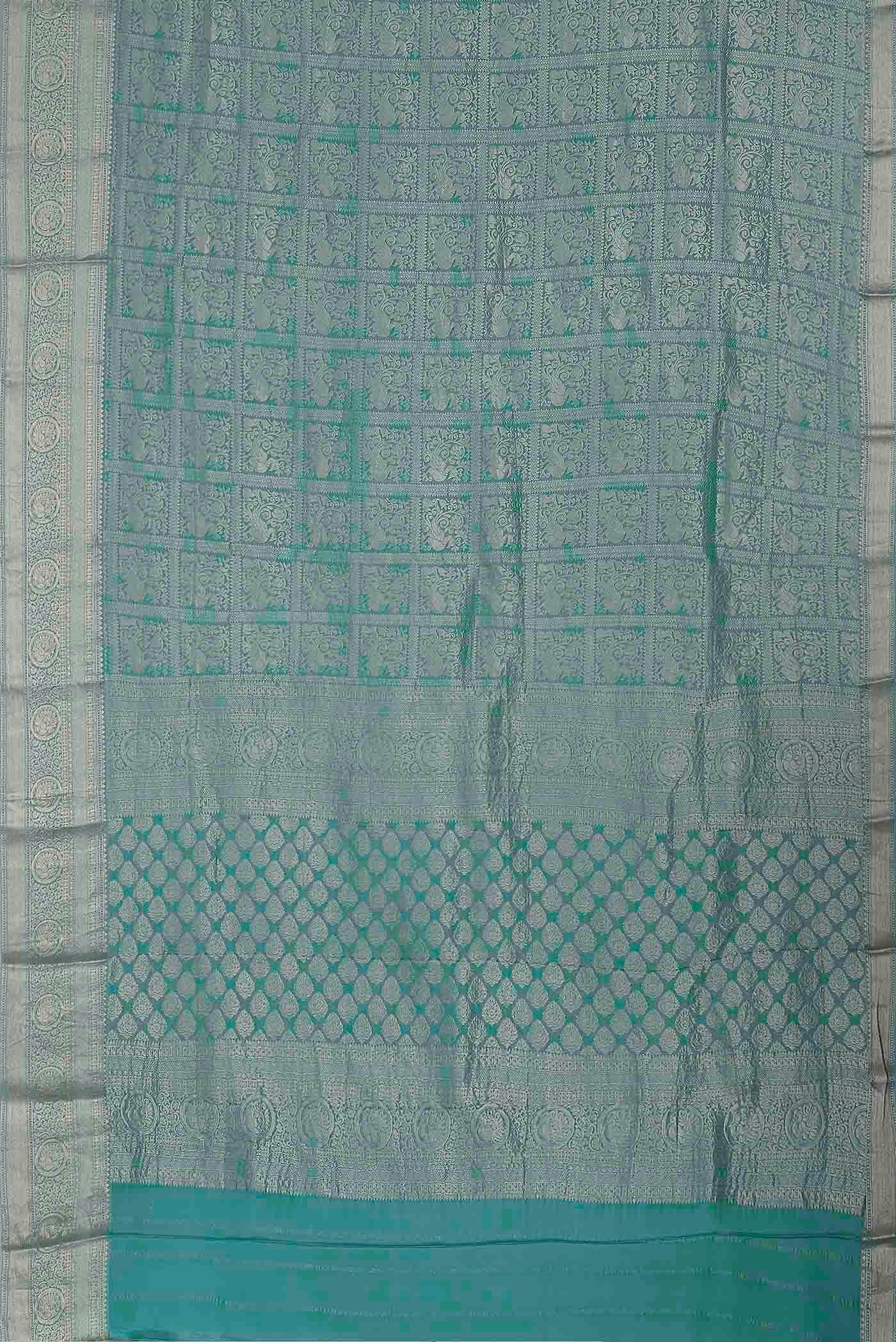 Turquoise Mysore Crepe Saree