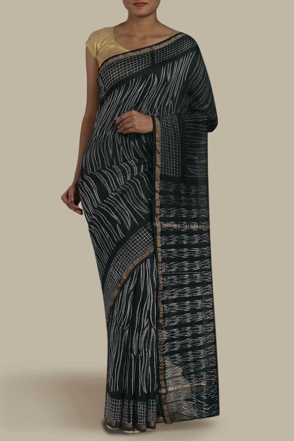 Black Chanderi Silk Cotton Saree