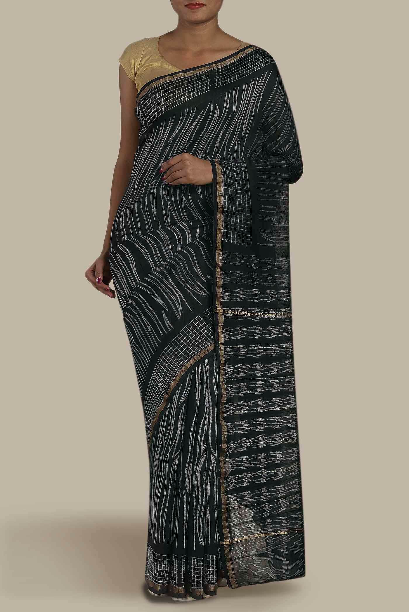 Black Chanderi Silk Cotton Saree