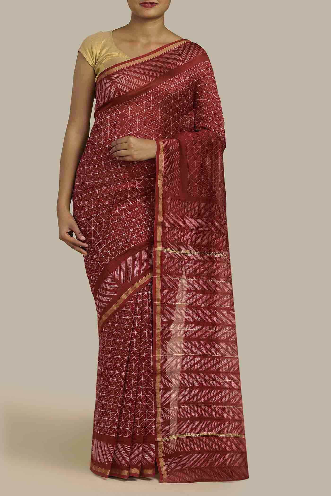 Red Chanderi Silk Cotton Saree