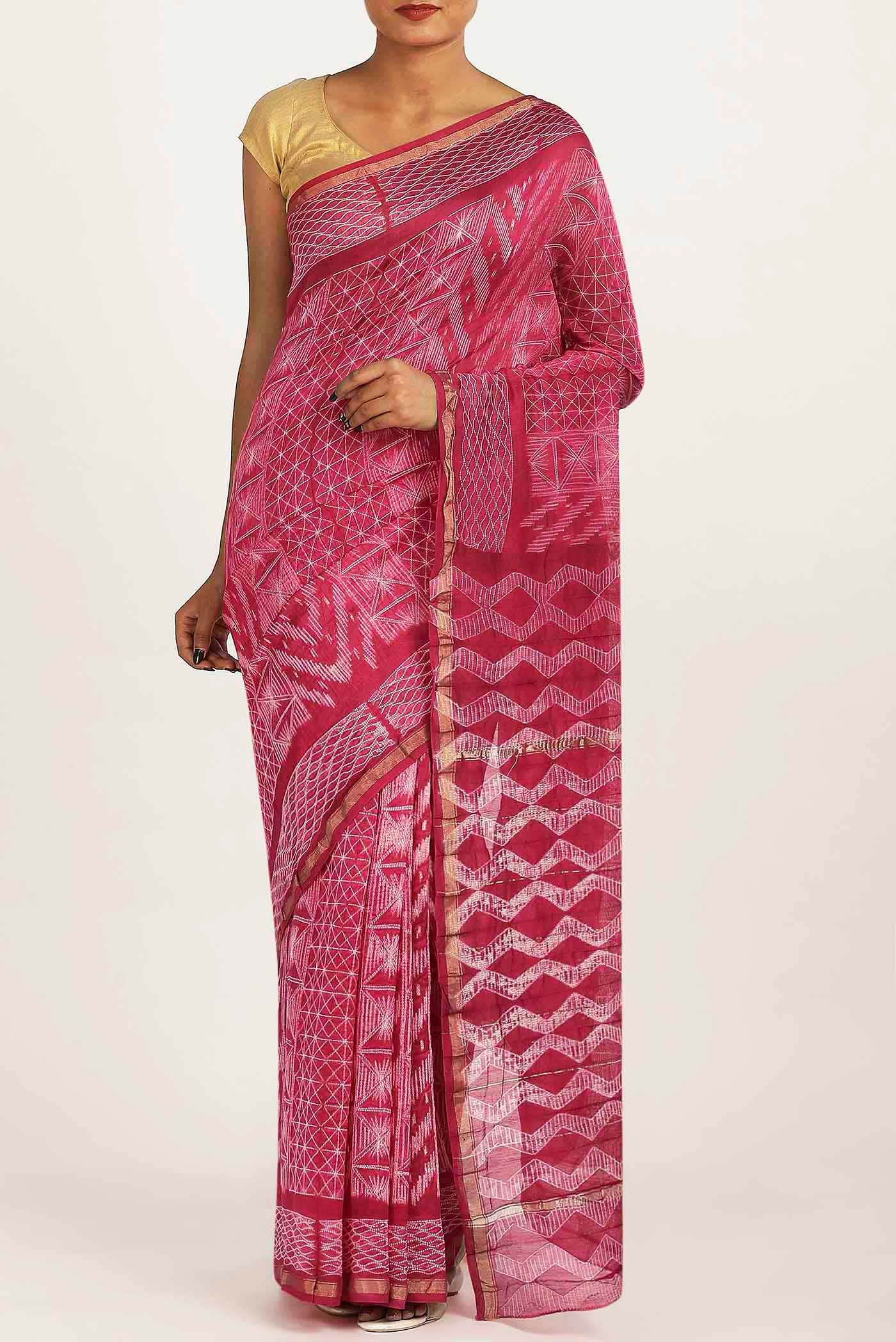 Pink Chanderi Silk Cotton Saree