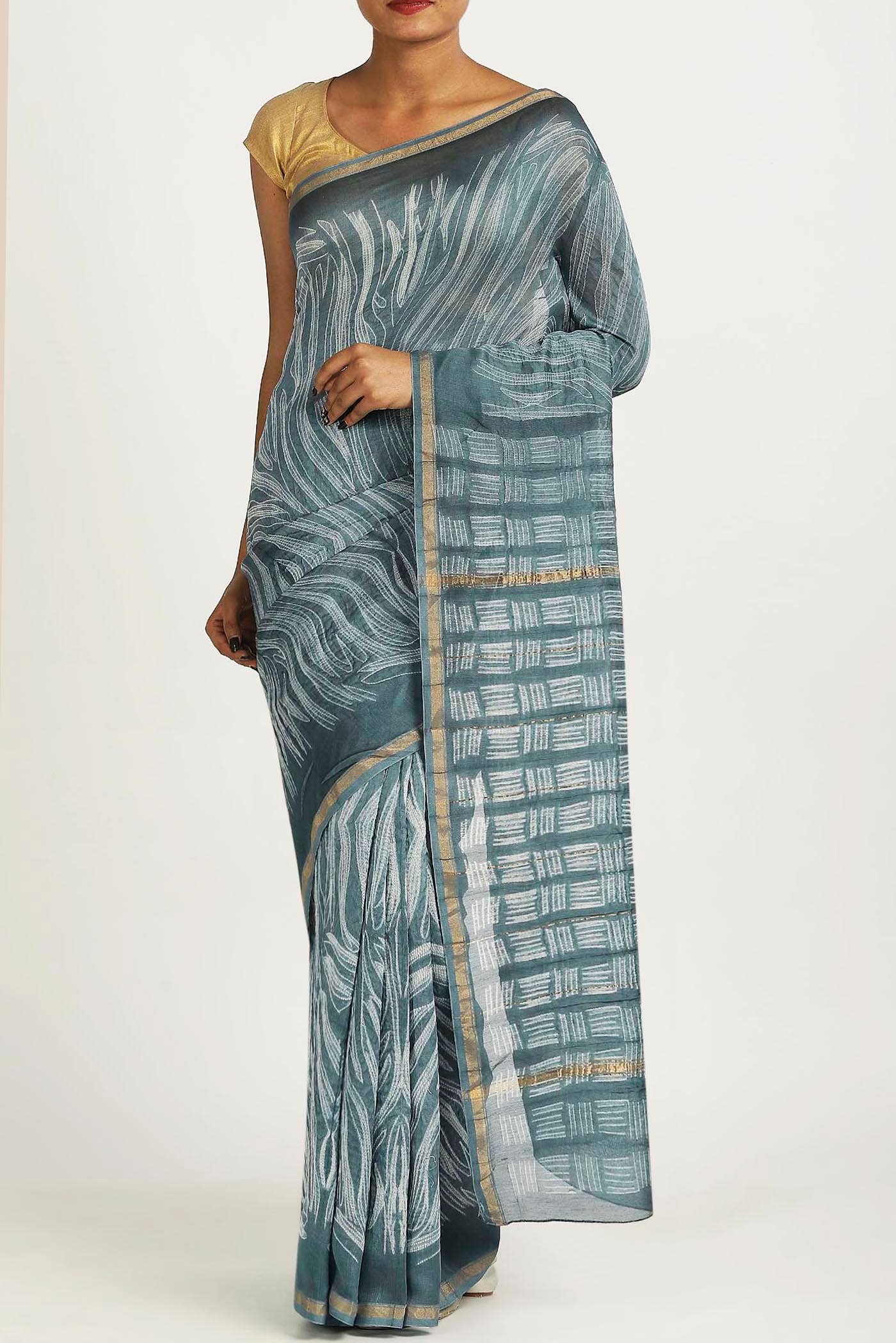 Grey Chanderi Silk Cotton Saree