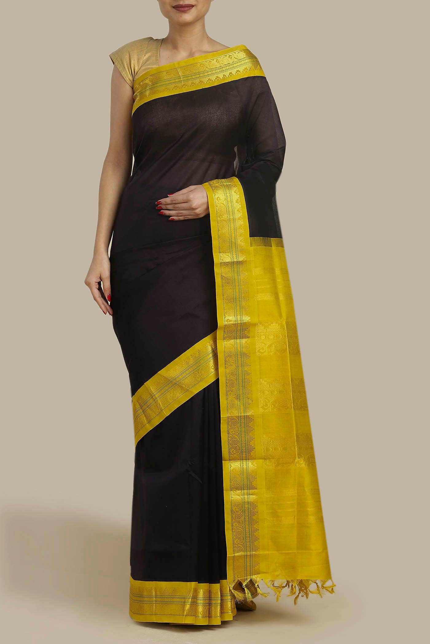 Brown Silk Cotton Saree