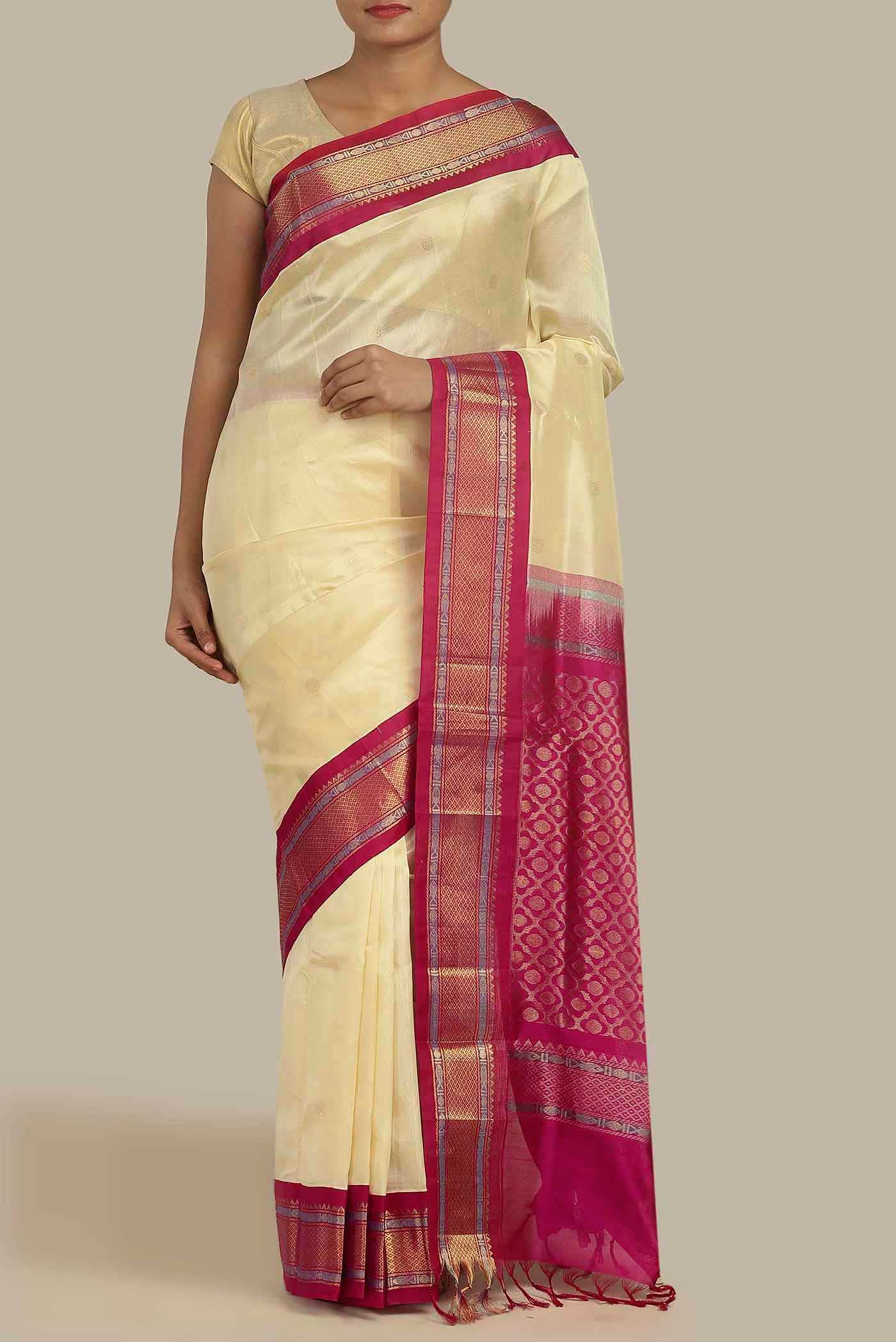Cream Silk Cotton Saree