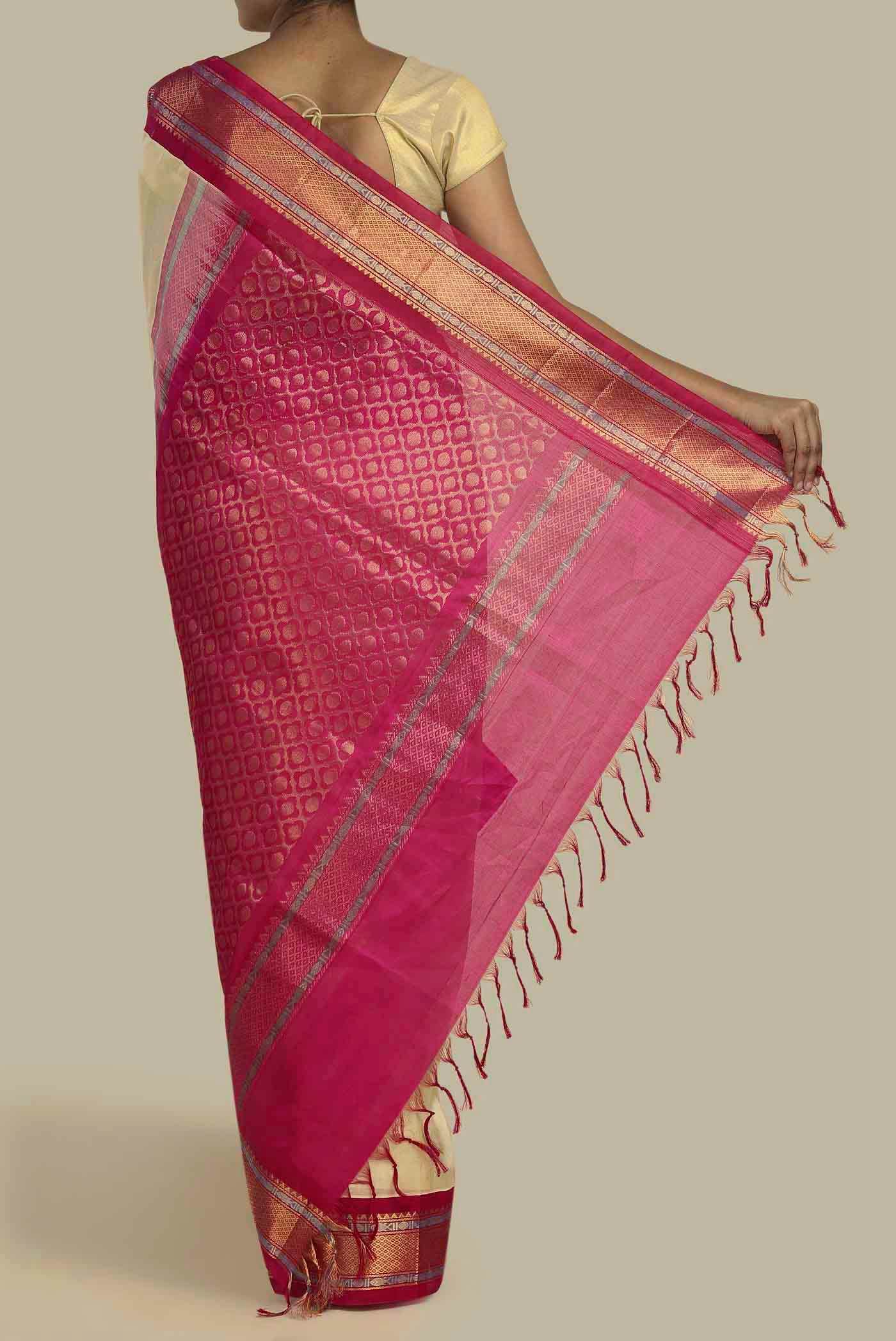 Cream Silk Cotton Saree