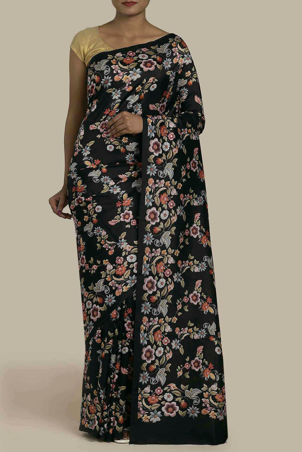 Black Printed Silk Saree