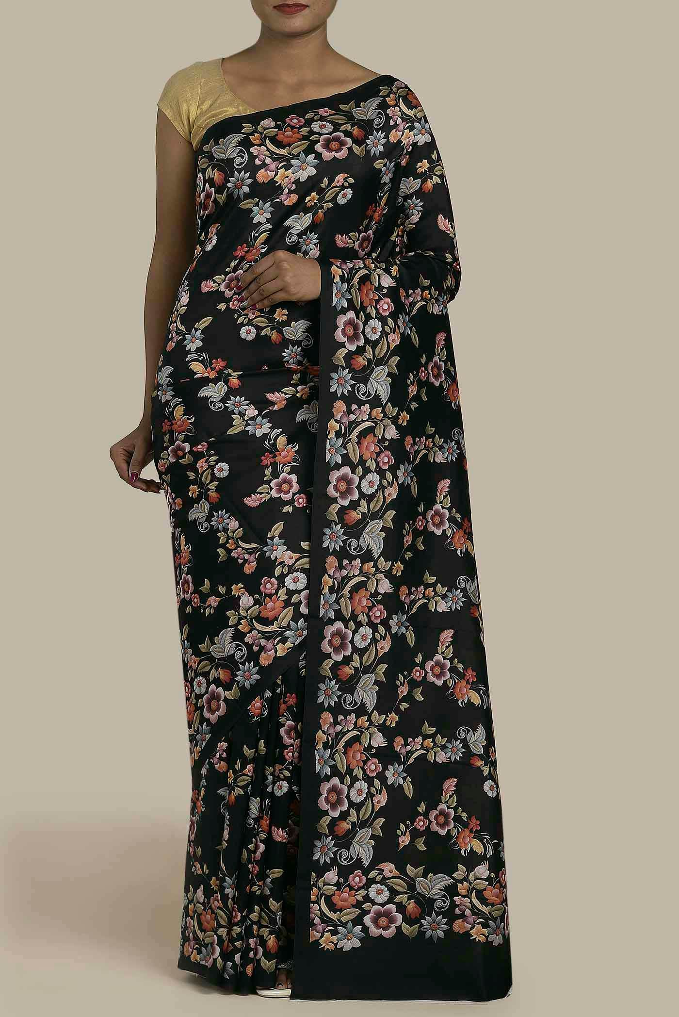 Black Printed Silk Saree