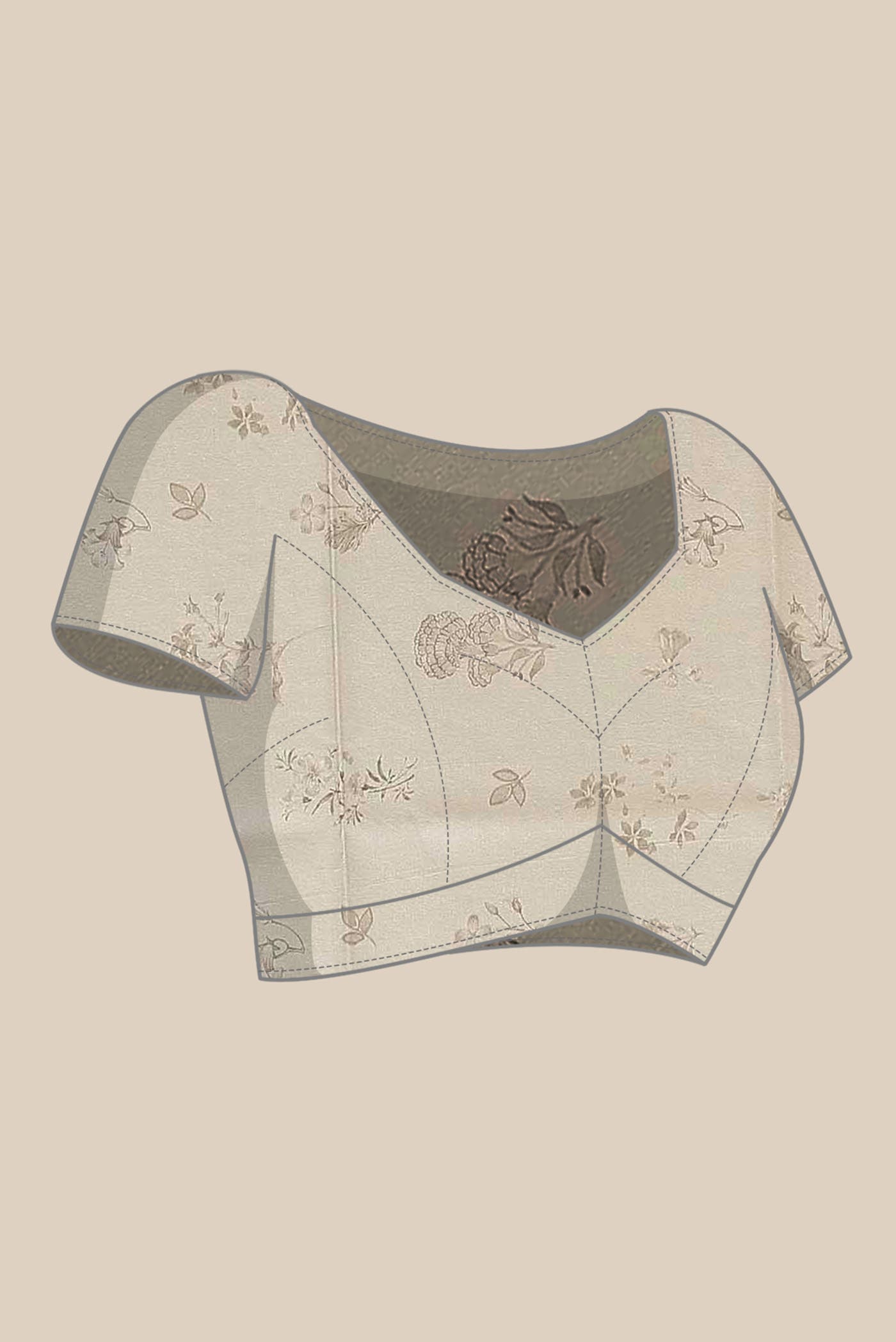 Beige Printed Silk Saree