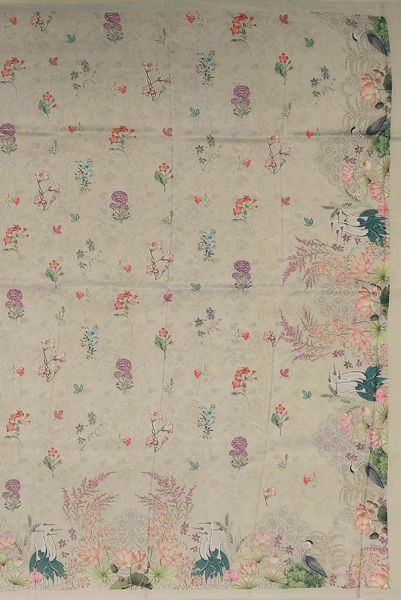 Beige Printed Silk Saree