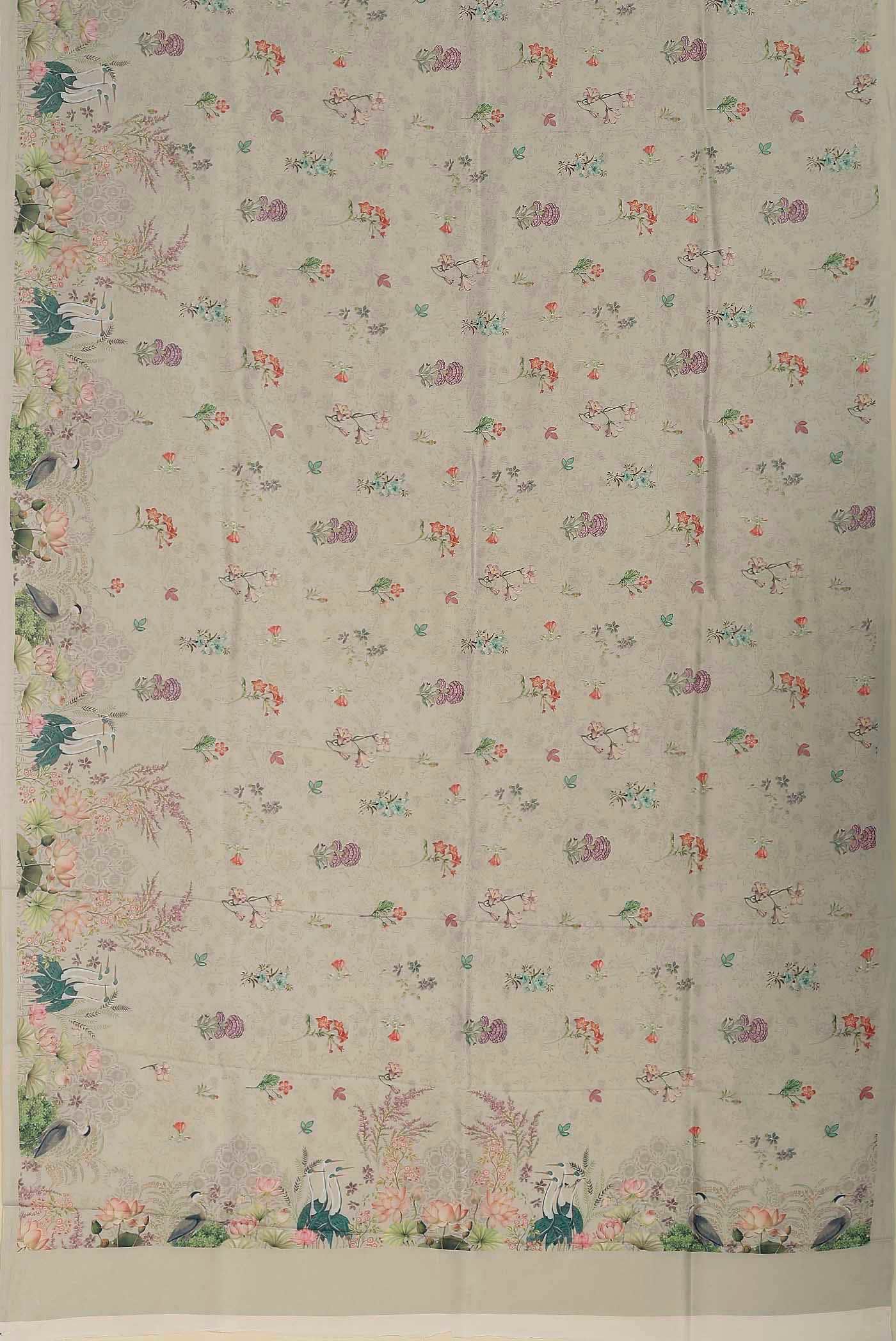 Beige Printed Silk Saree