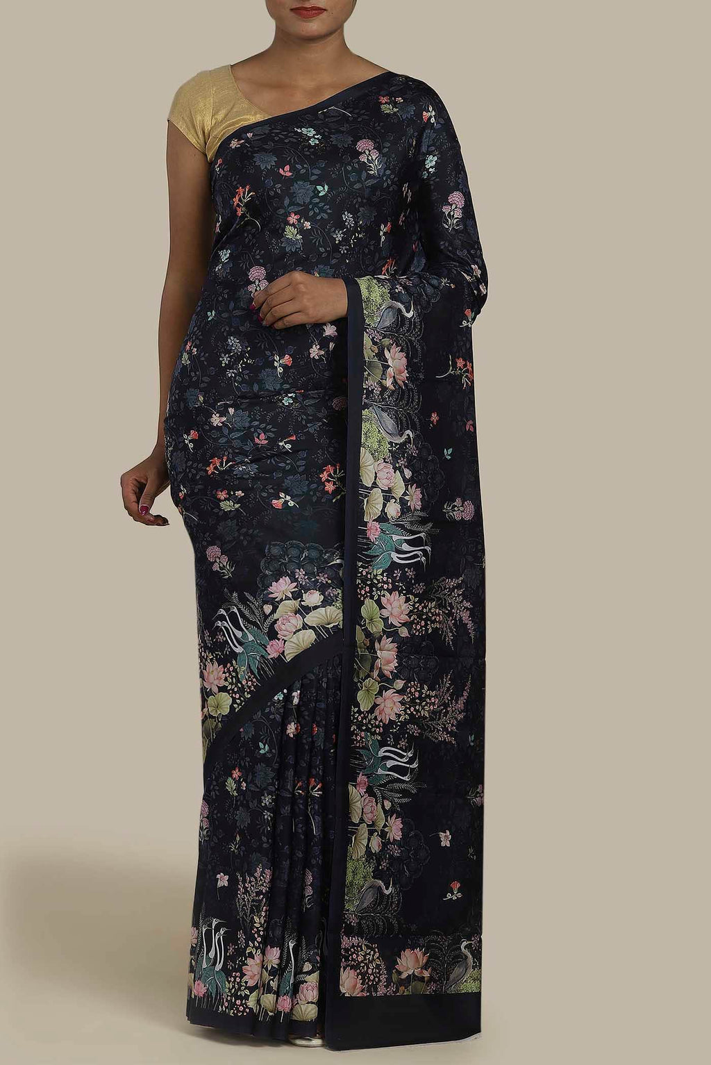 Black Printed Silk Saree