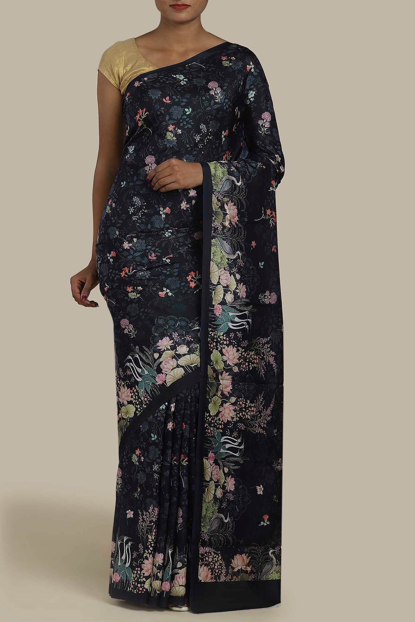 Black Printed Silk Saree