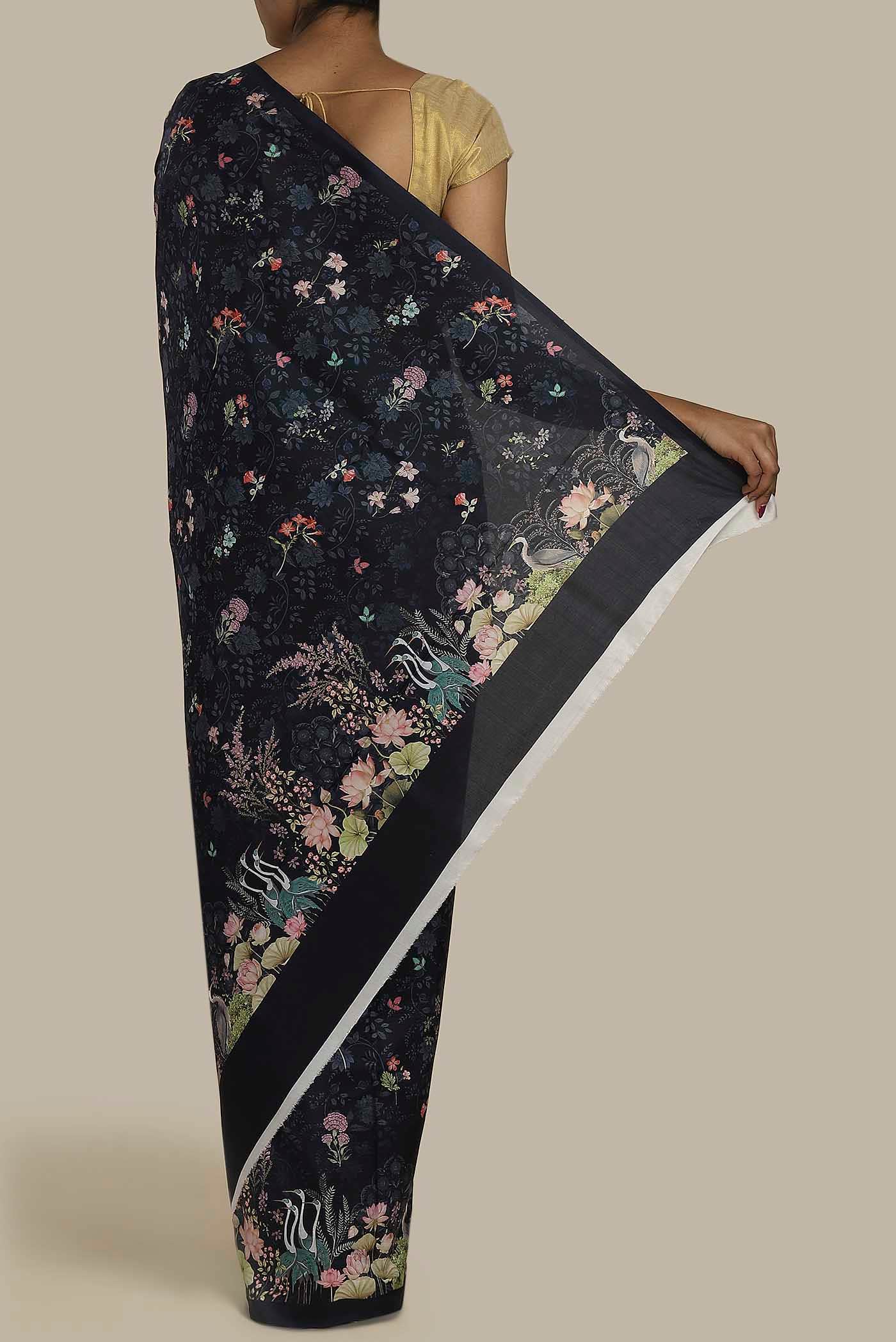 Black Printed Silk Saree