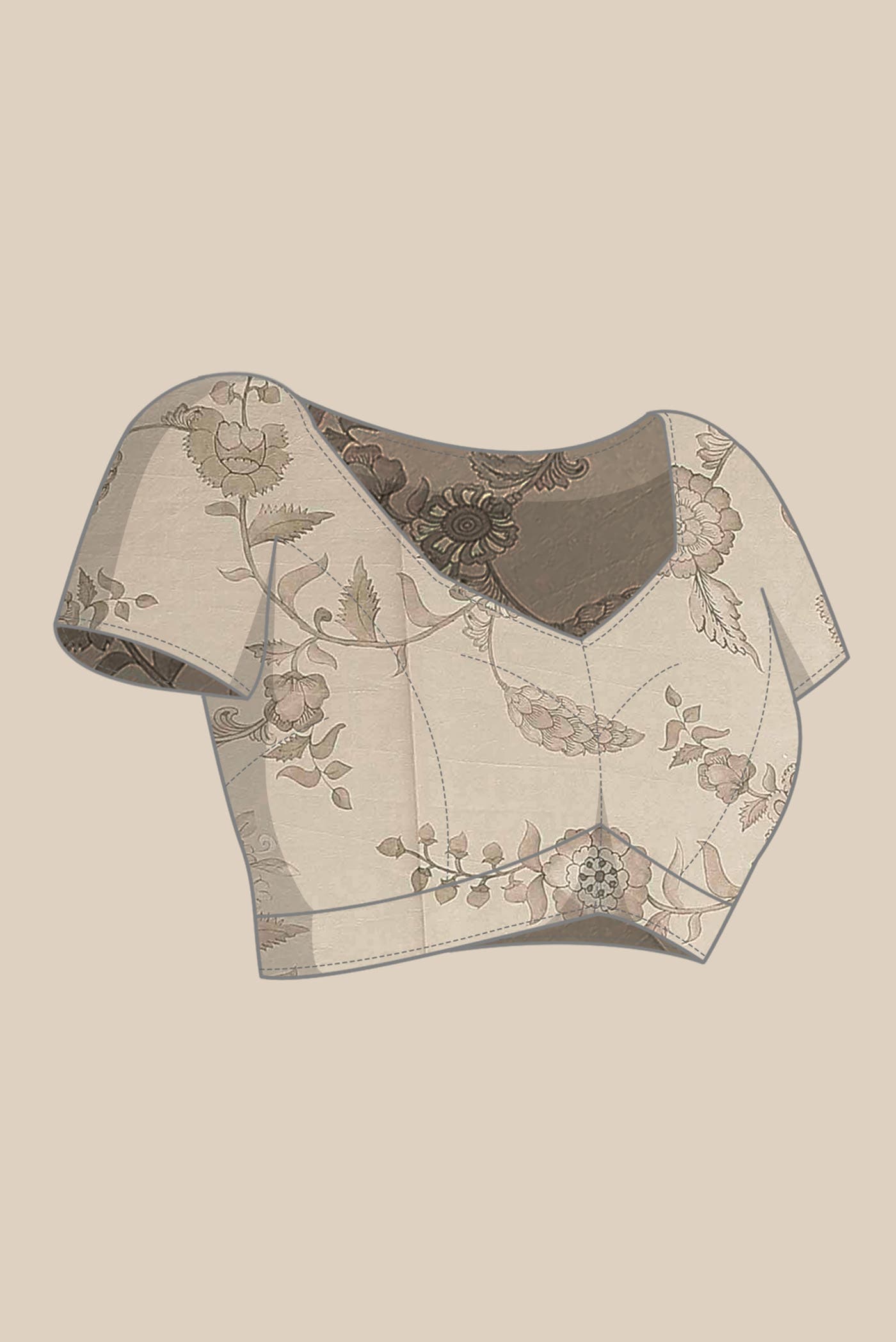 Beige Printed Silk Saree