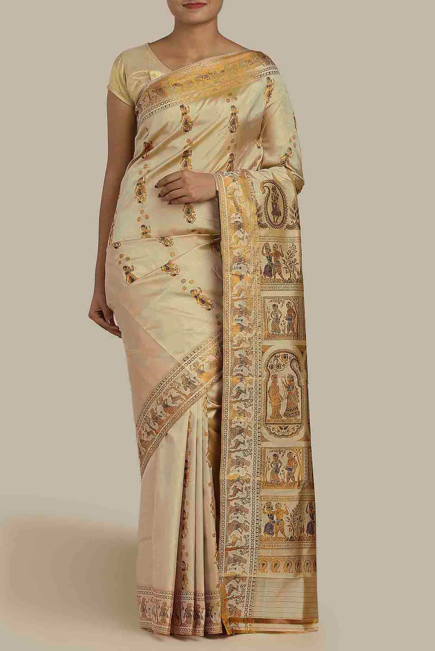 Beige Baluchari Silk Saree