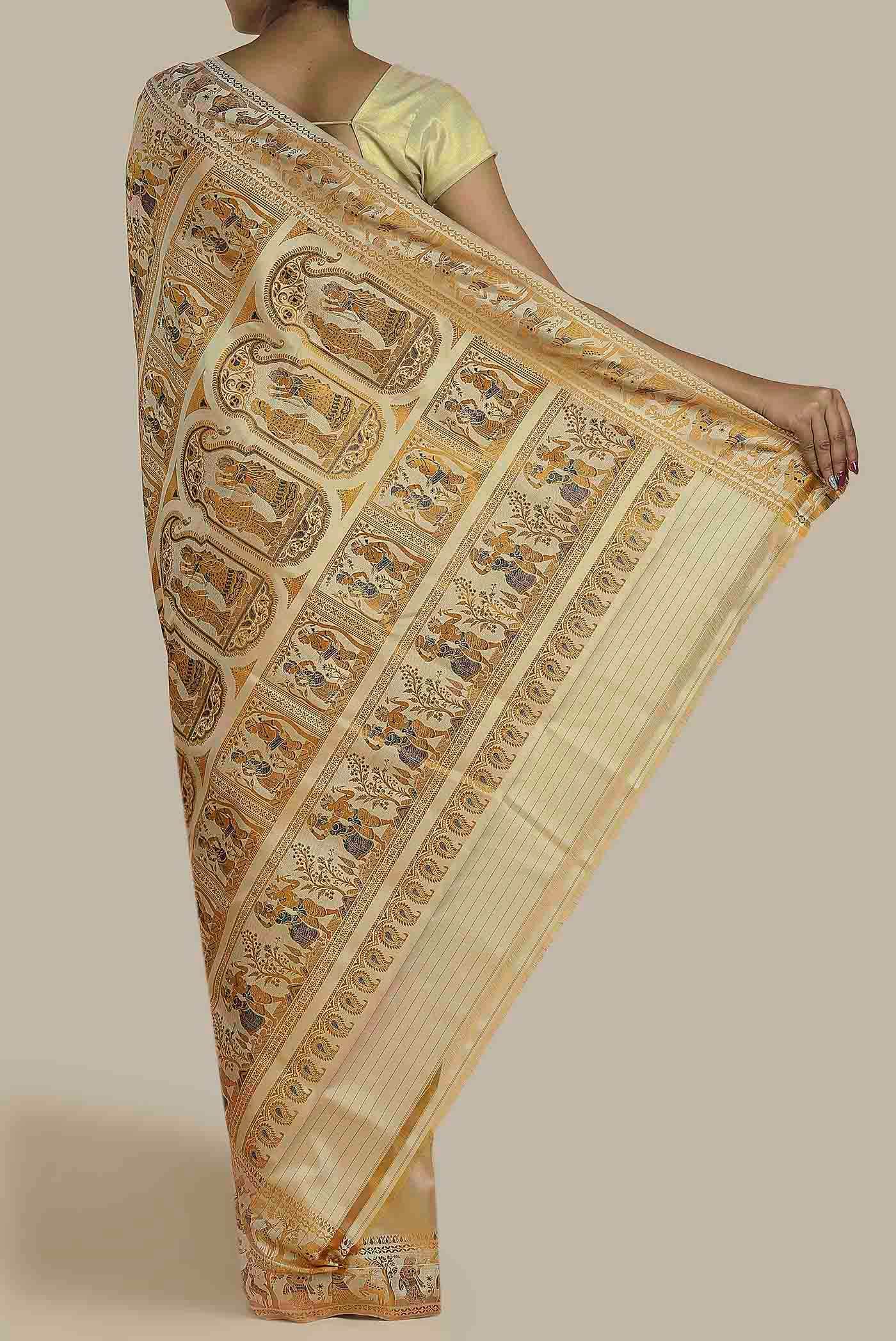 Beige Baluchari Silk Saree