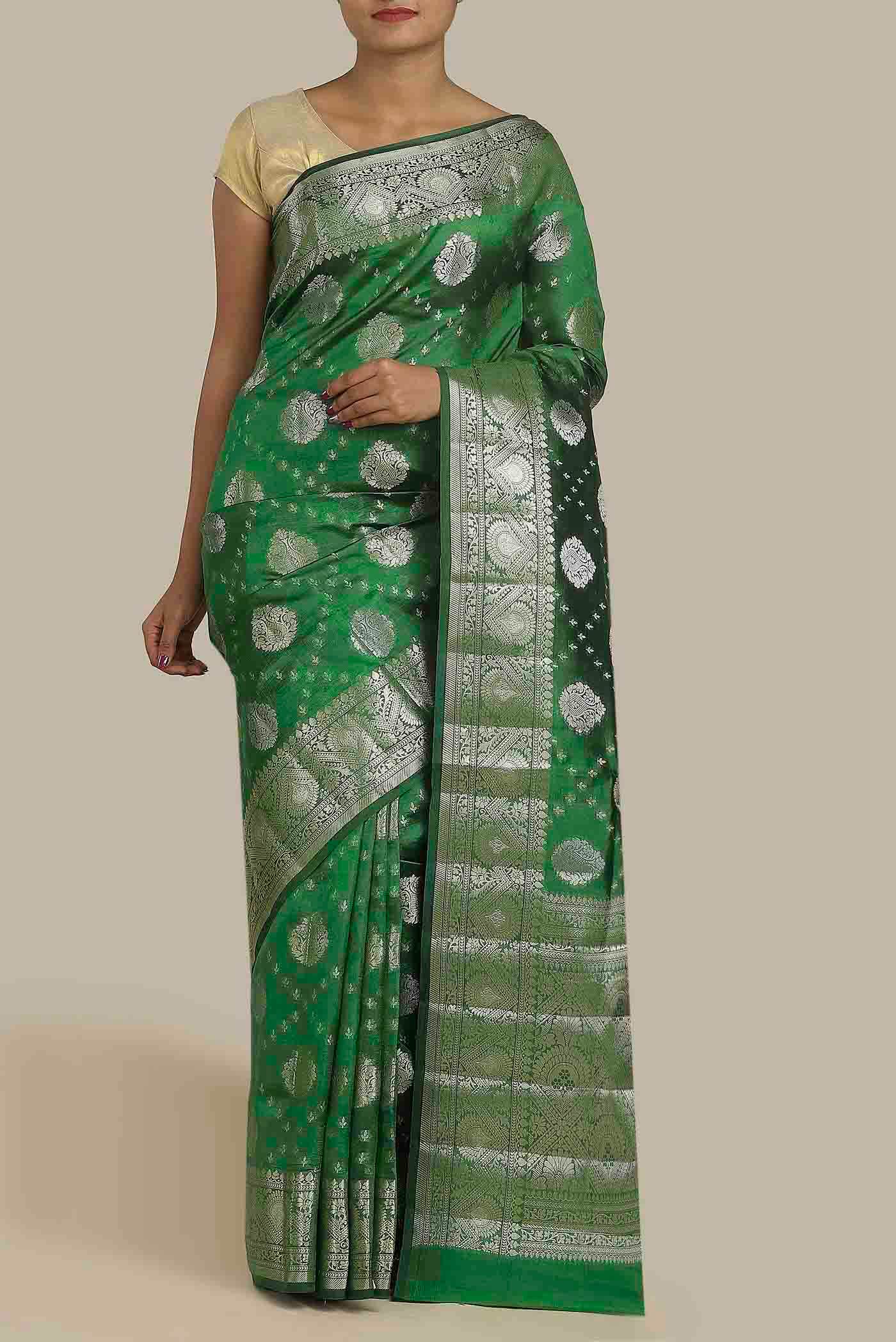 Green Banarasi Raw Silk Saree