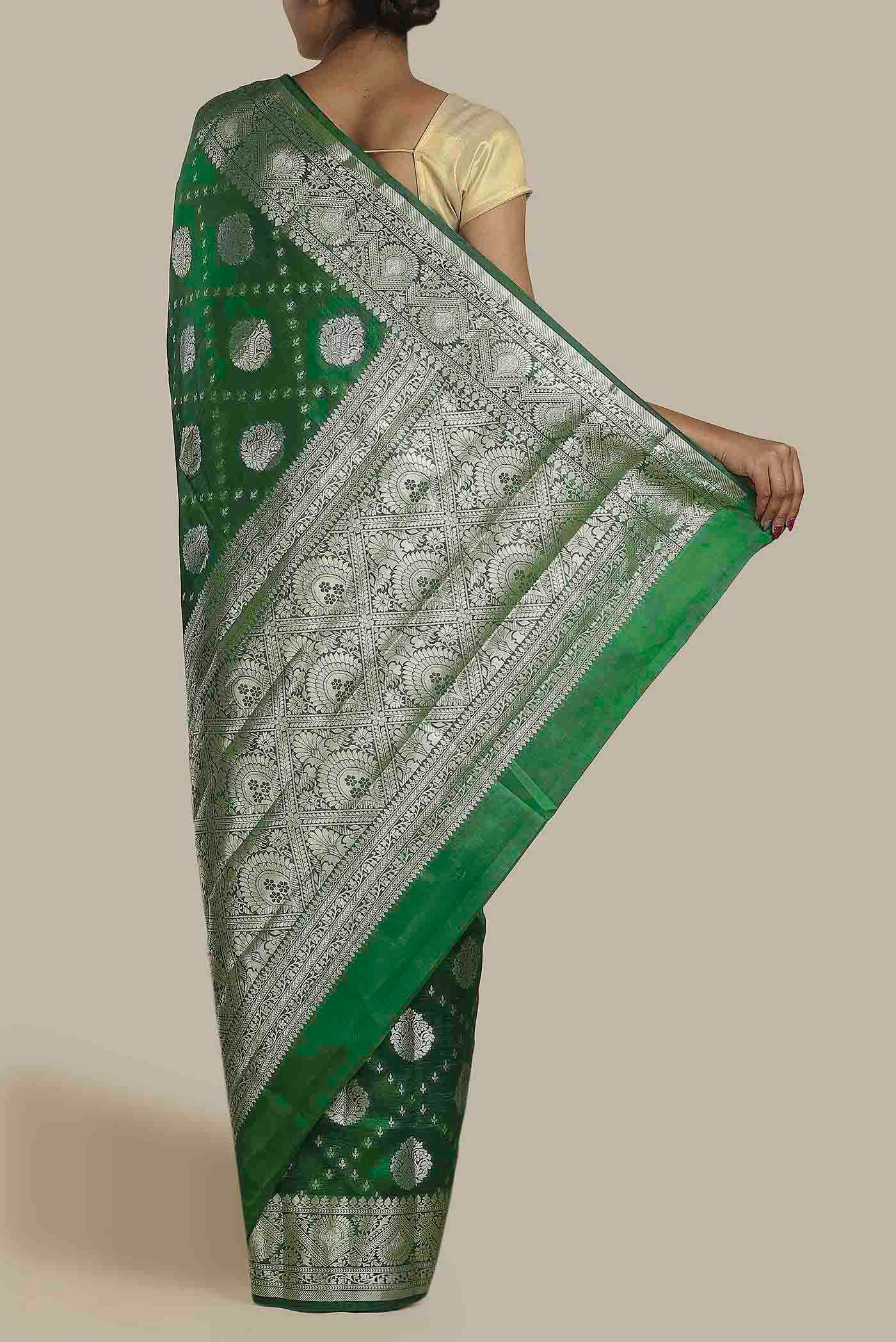 Green Banarasi Raw Silk Saree