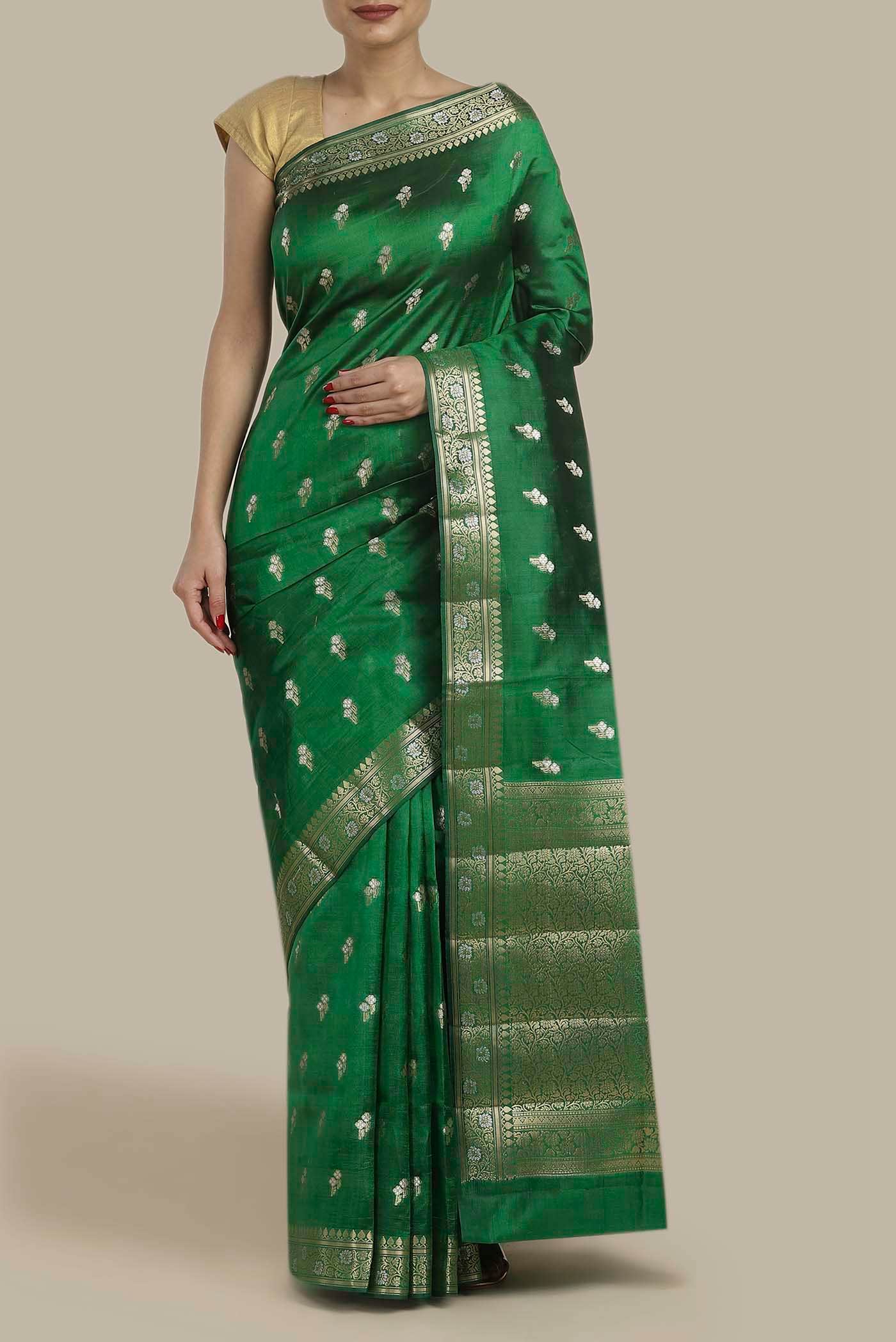 Green Banarasi Raw Silk Saree