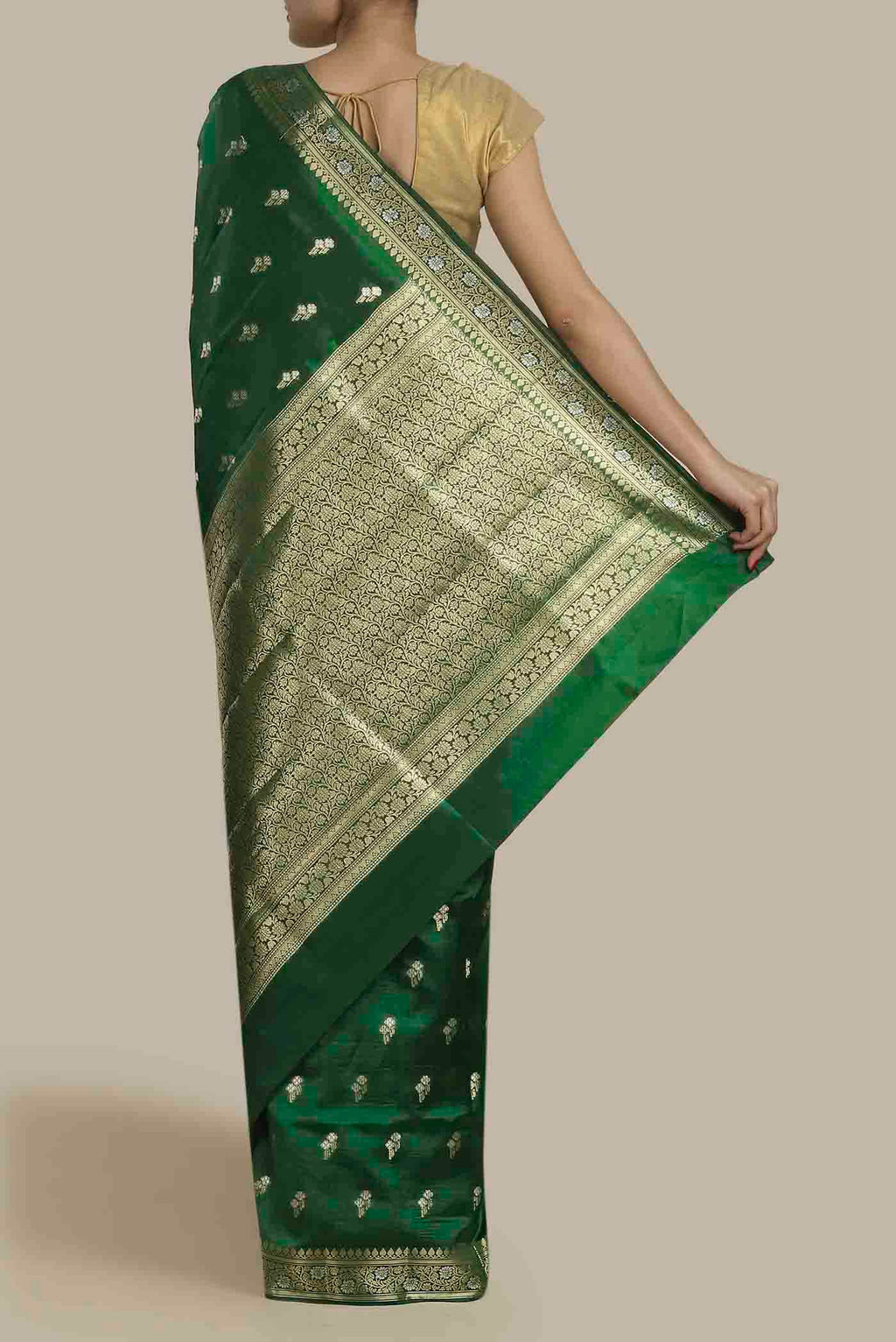 Green Banarasi Raw Silk Saree