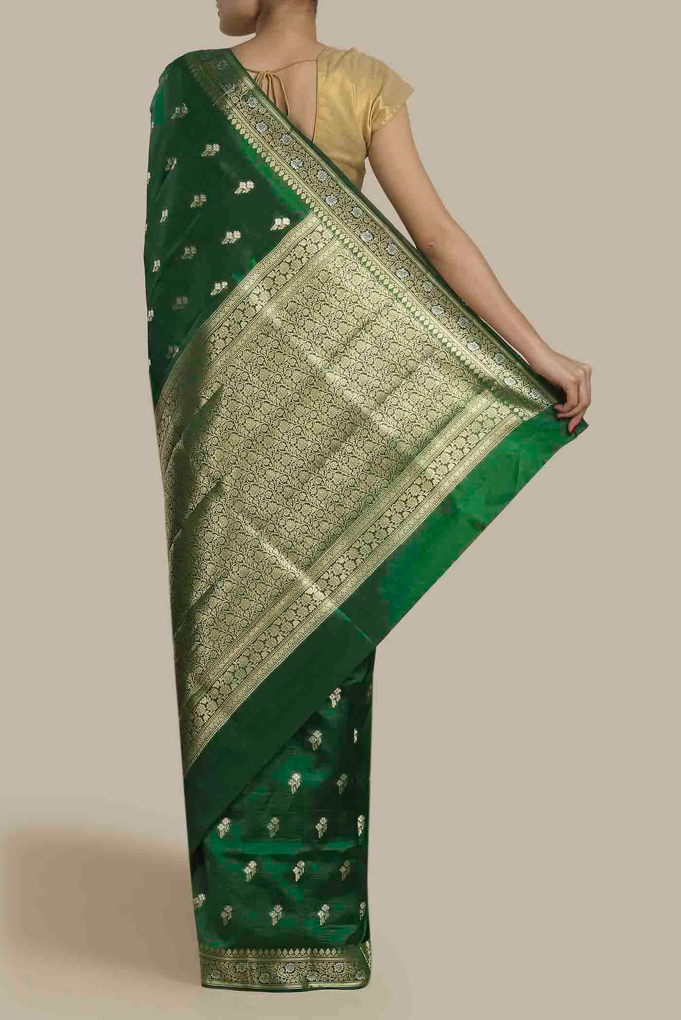 Green Banarasi Raw Silk Saree