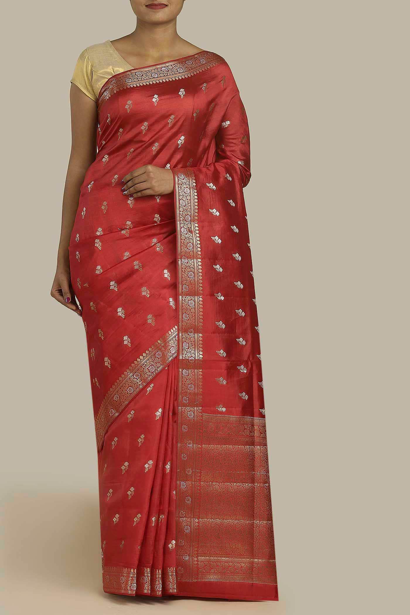 Red Banarasi Raw Silk Saree