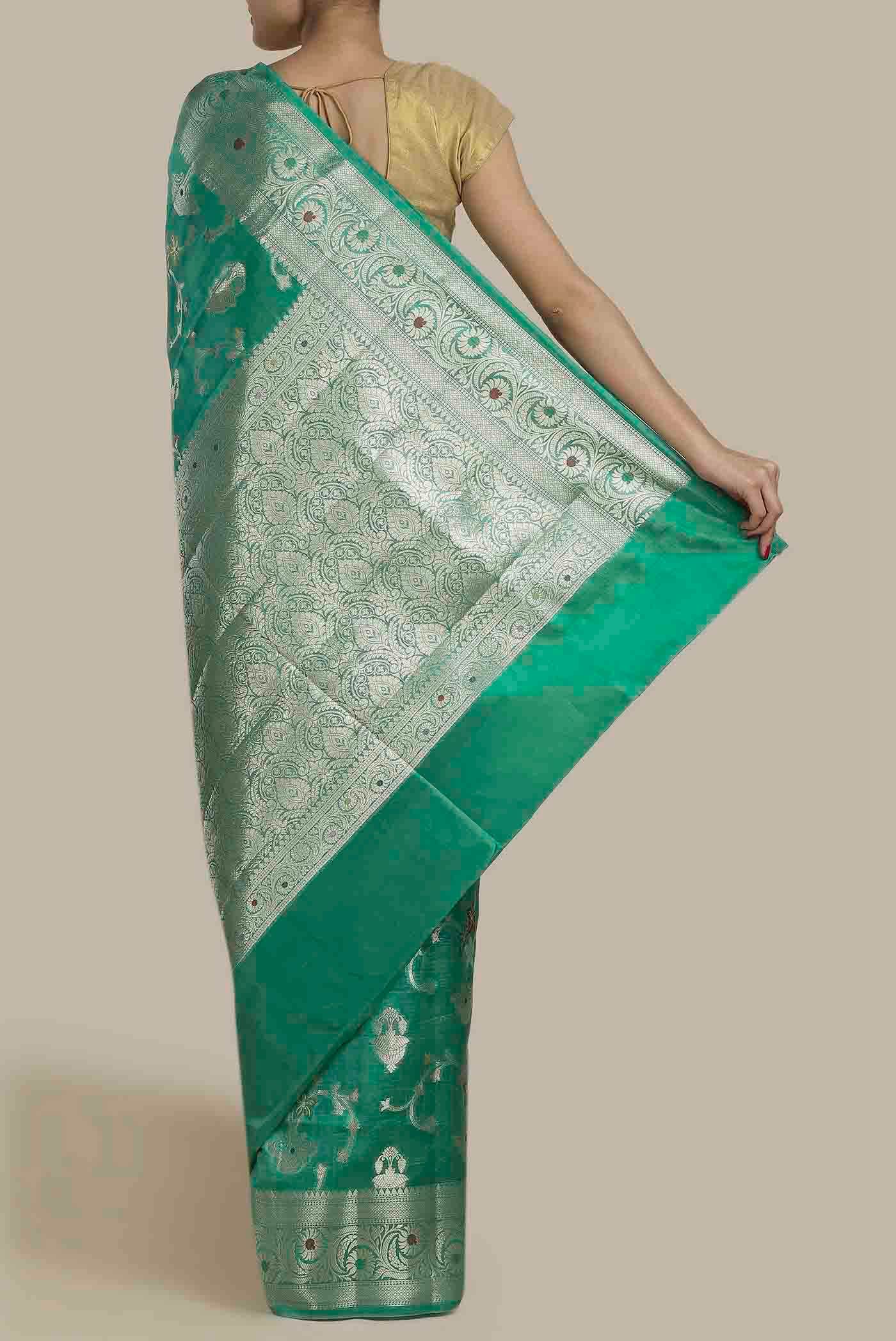 Sea Green Banarasi Raw Silk Saree